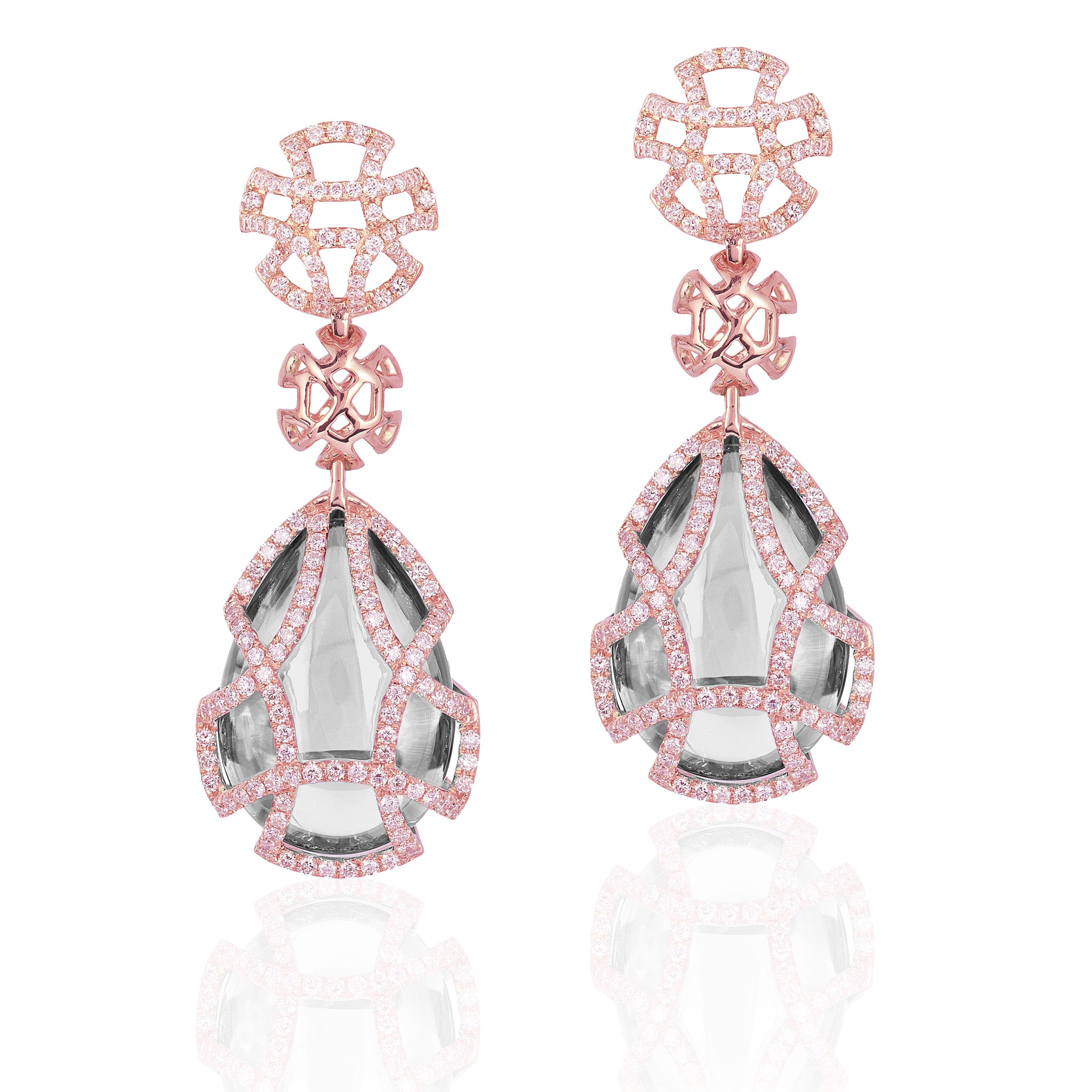 Teardrop Cage Earrings with Diamonds Drop Earrings Goshwara Rock Crystal Rose Gold