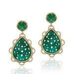Emerald Carved Flower Earrings Drop Earrings Goshwara   