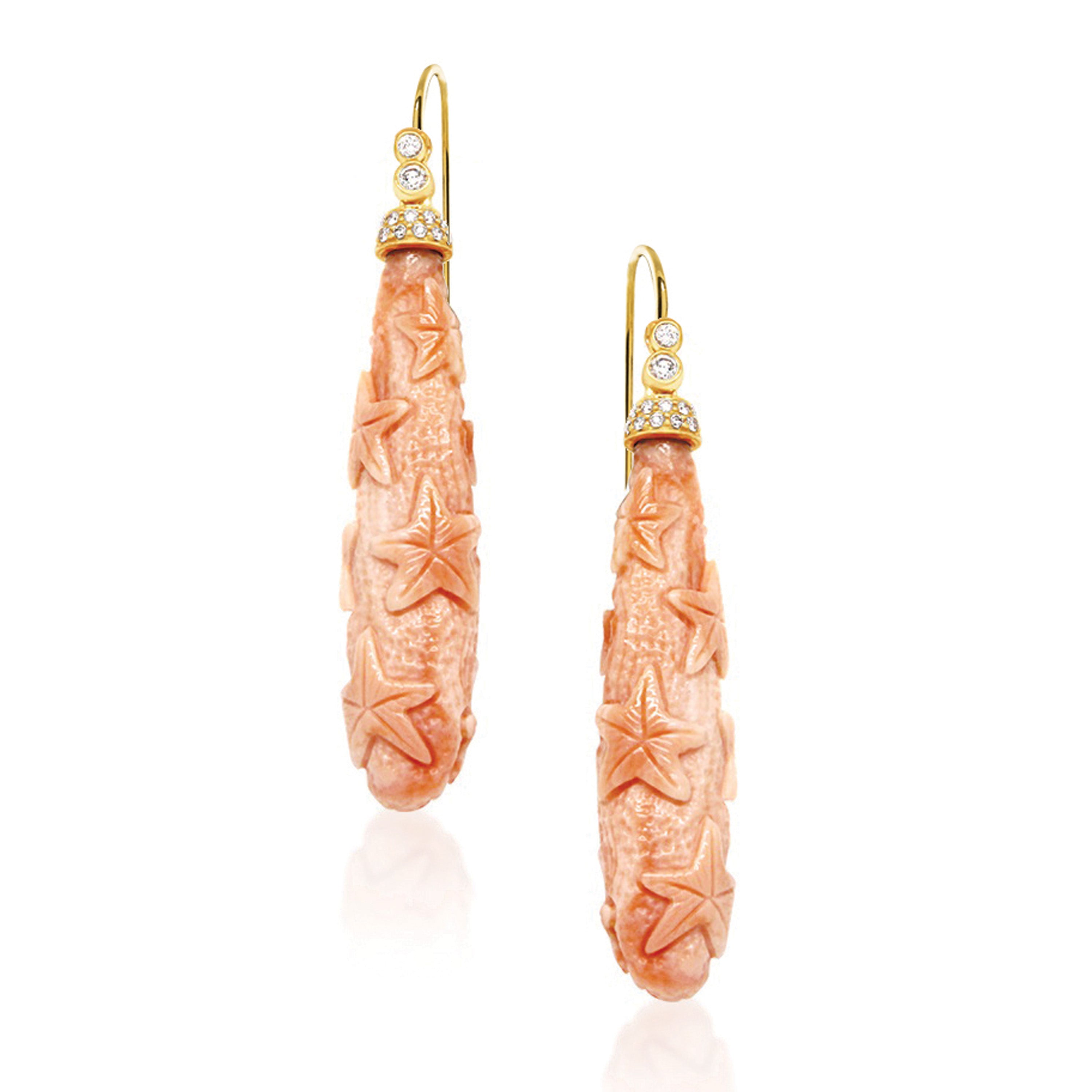 Coral Drop Earrings with Diamonds Drop Earrings Goshwara
