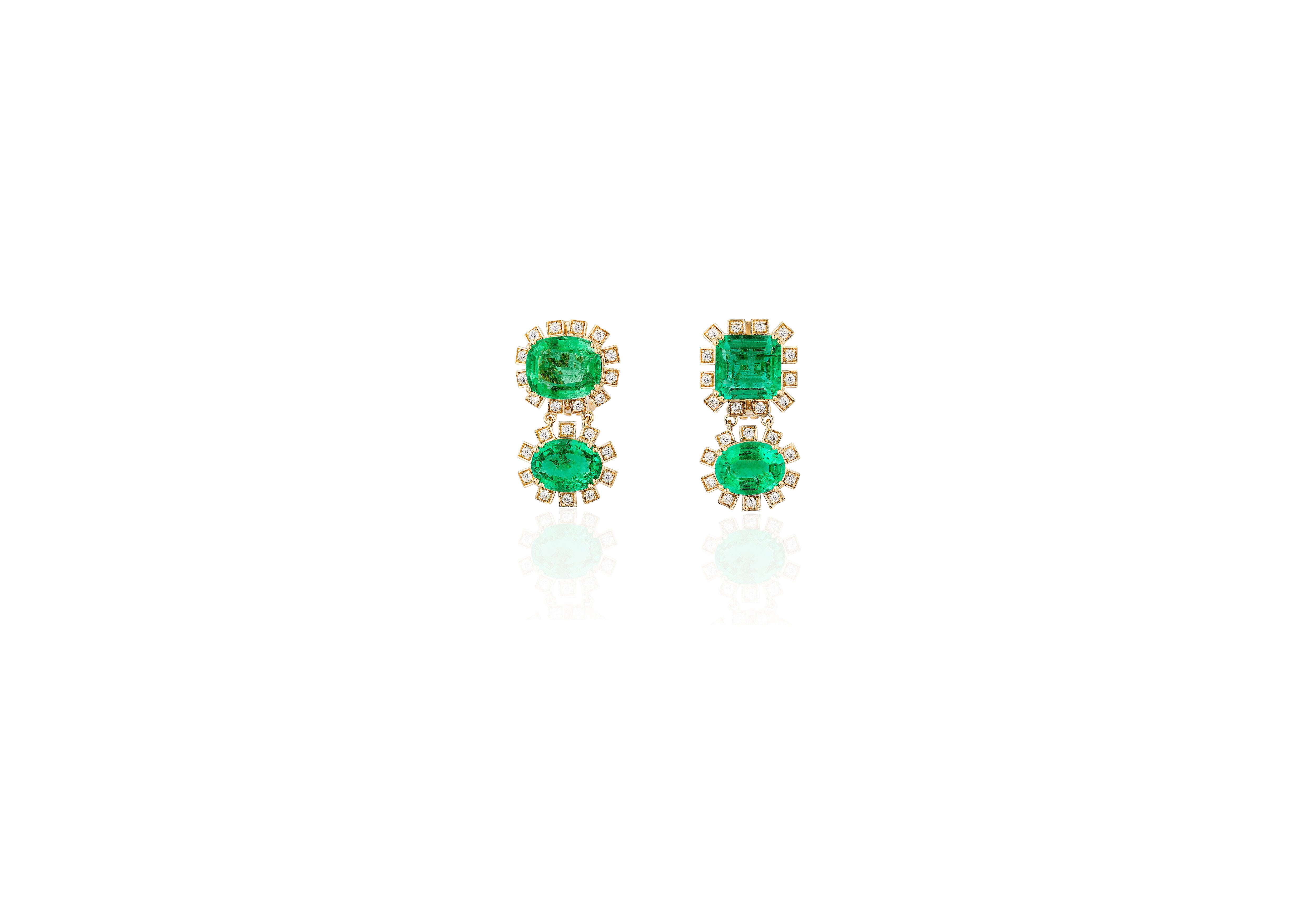 Multishape Emerald and Diamond Earrings Drop Earrings Goshwara   