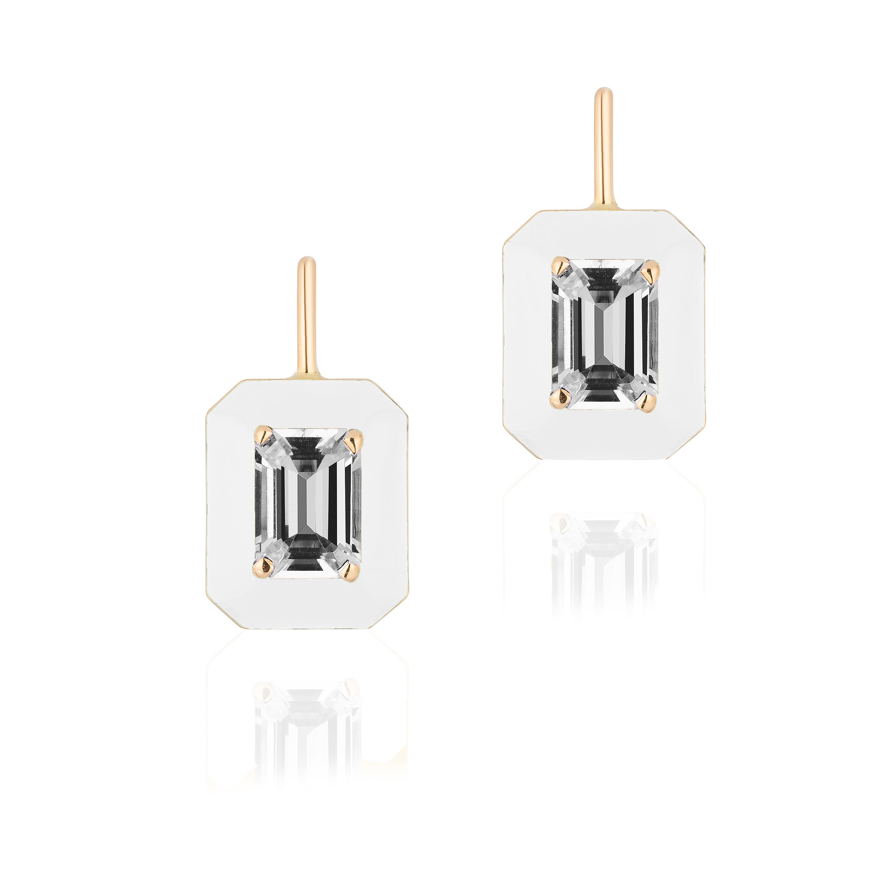 Emerald-Cut Lever Back Earrings with Enamel Drop Earrings Goshwara