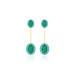 Emerald Oval Cut Earrings with Turquoise Enamel Drop Earrings Goshwara   