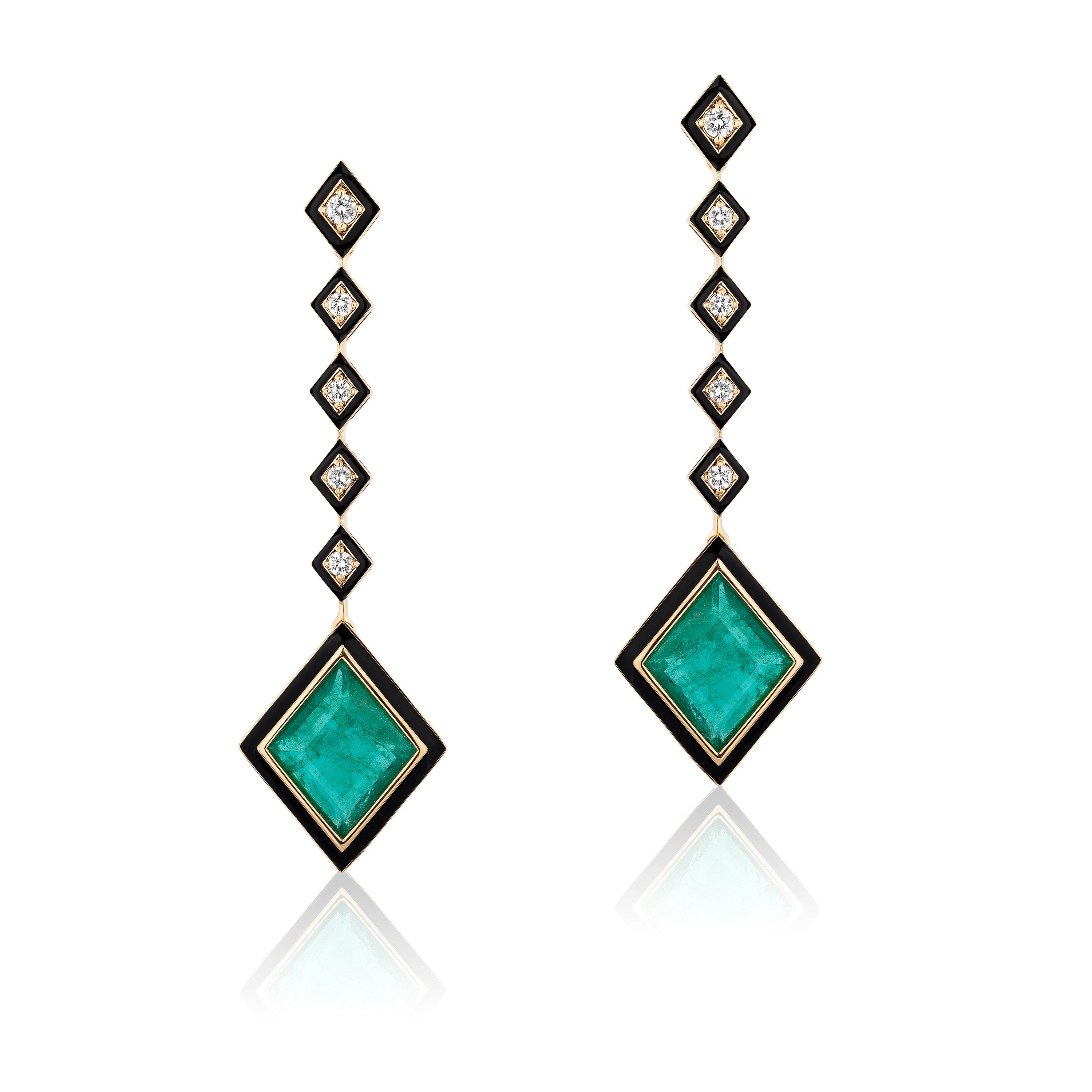 Kite Emerald Enamel Earrings with Diamonds Statement Earrings Goshwara