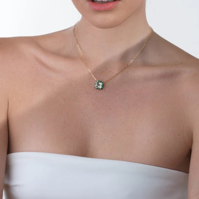 Emerald-Cut Pendant with Inlay Pendant Necklace Goshwara
