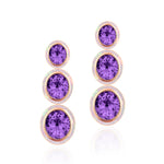 Oval Shape Amethyst and Pink Opal Three Tiered Earring Drop Earrings Goshwara   