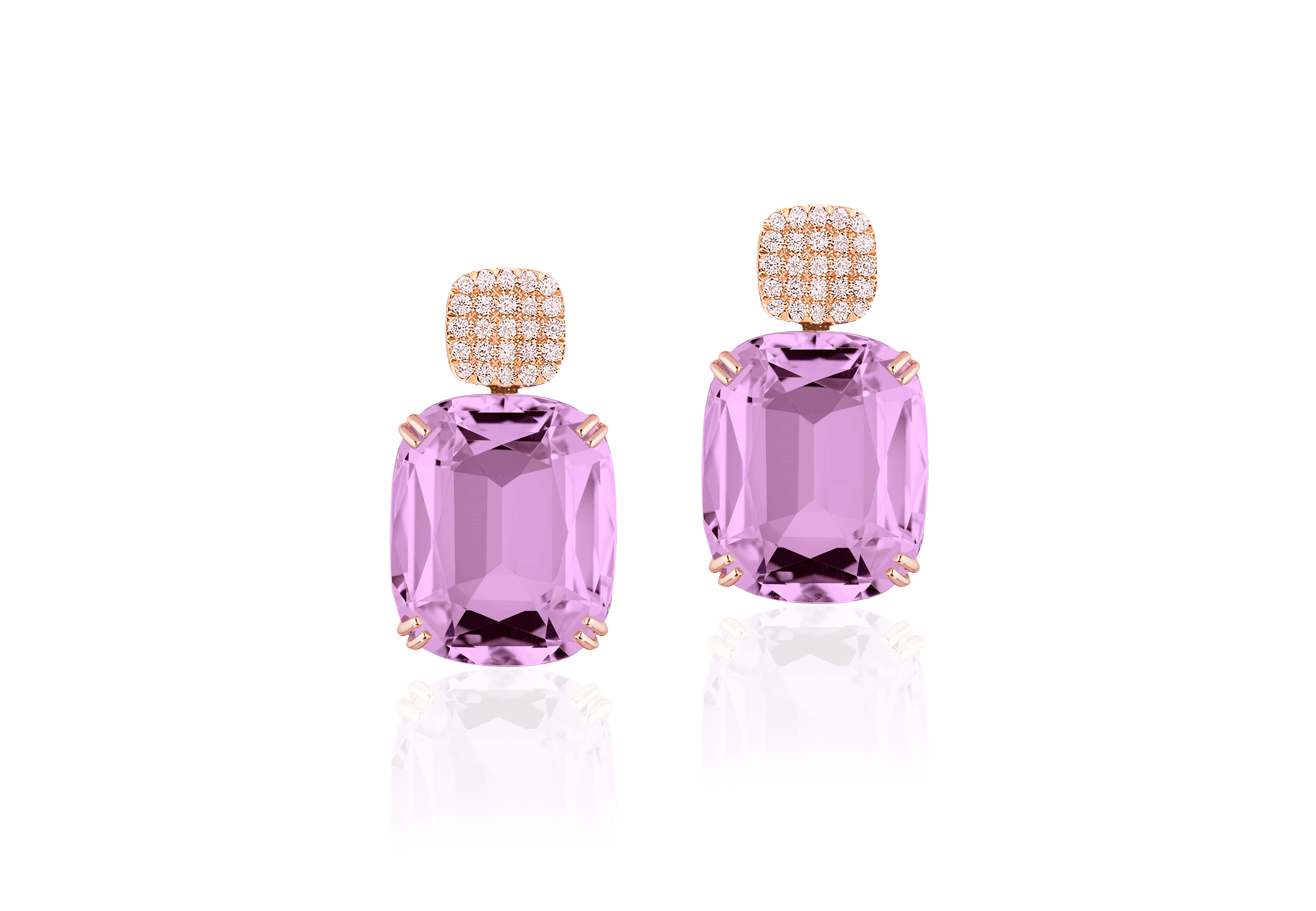 Lavender Amethyst Cushion and Diamond Earrings Statement Earrings Goshwara   