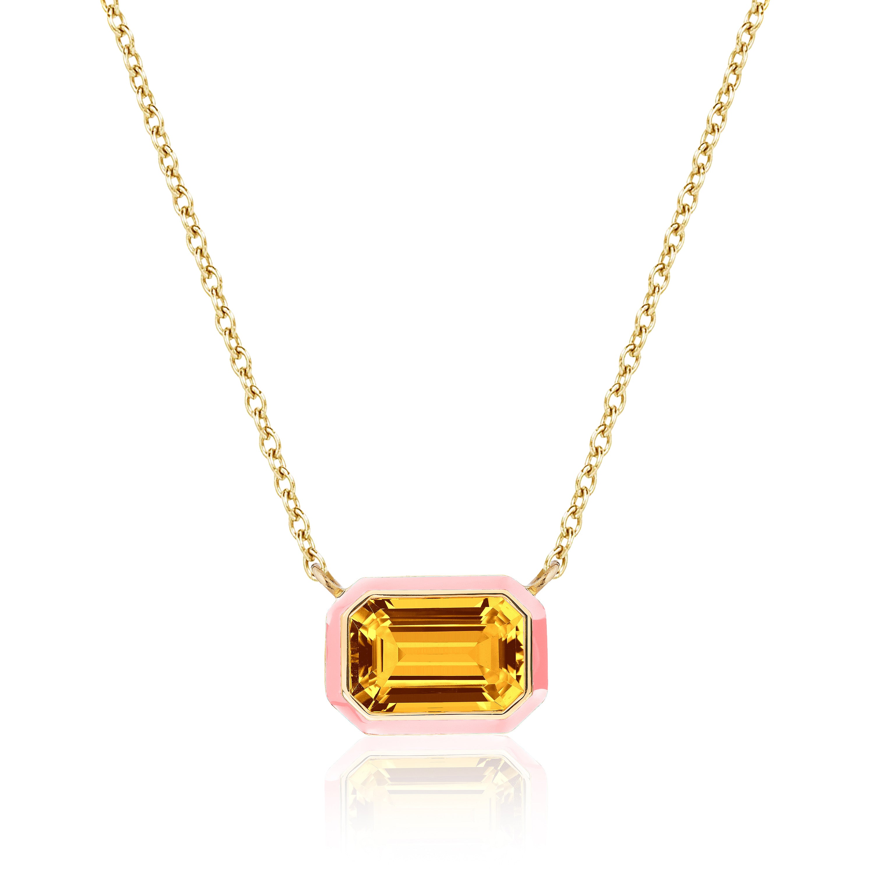 East-West Emerald Cut Enamel Pendant Pendant Necklace Goshwara Citrine Pink