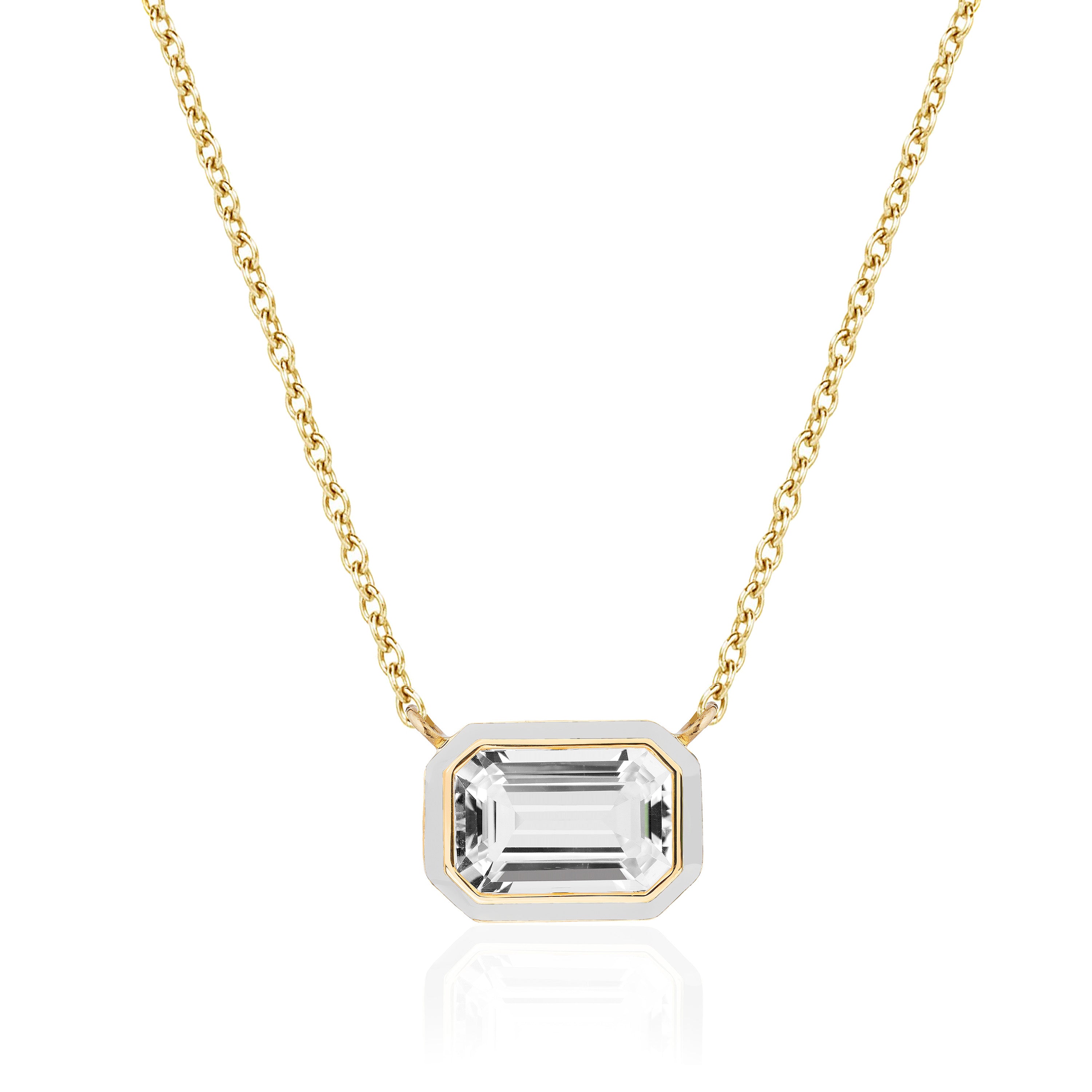 East-West Emerald Cut Enamel Pendant Pendant Necklace Goshwara Rock Crystal White