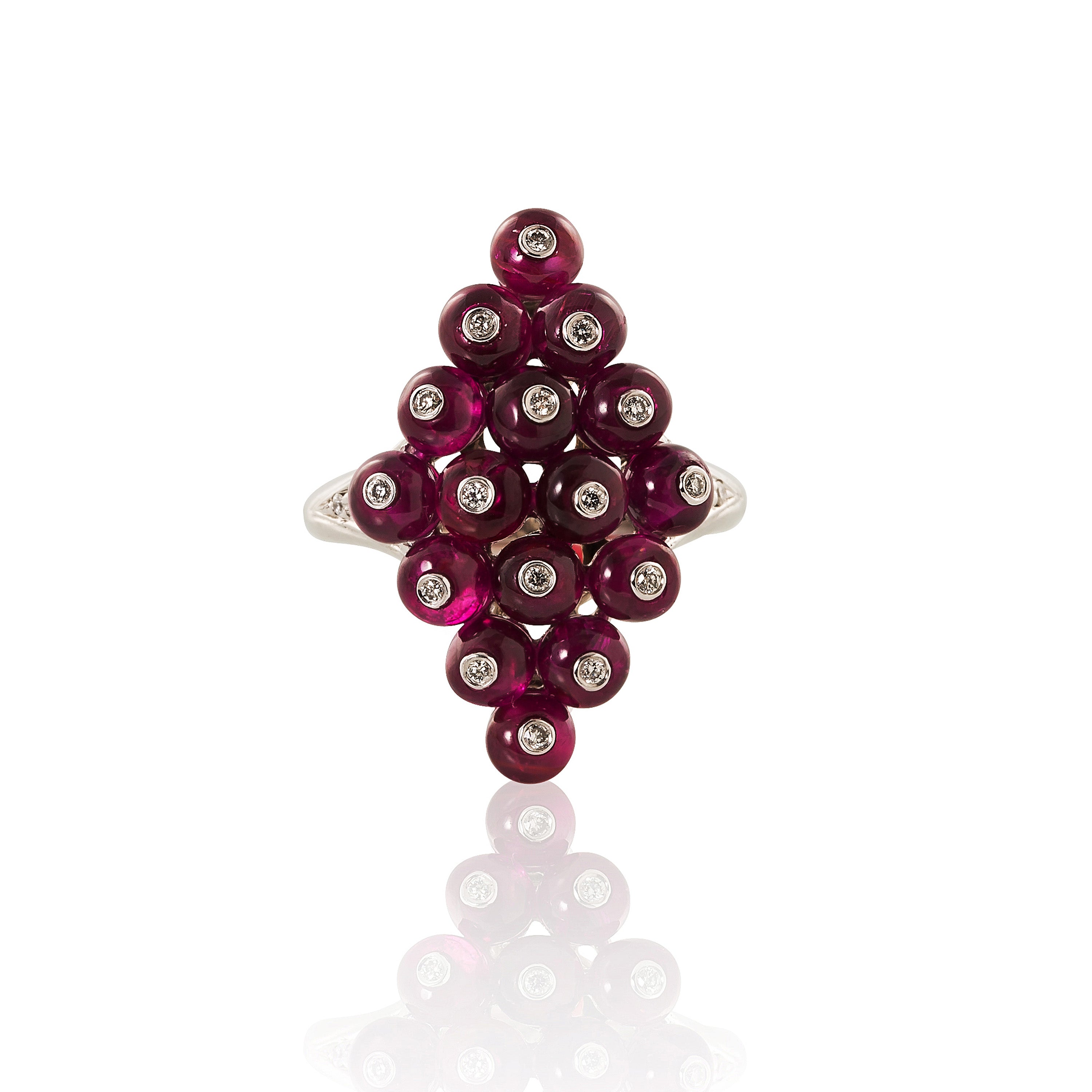 G-One Kite-Shaped Ruby Ring with Diamonds Cocktail Ring Goshwara