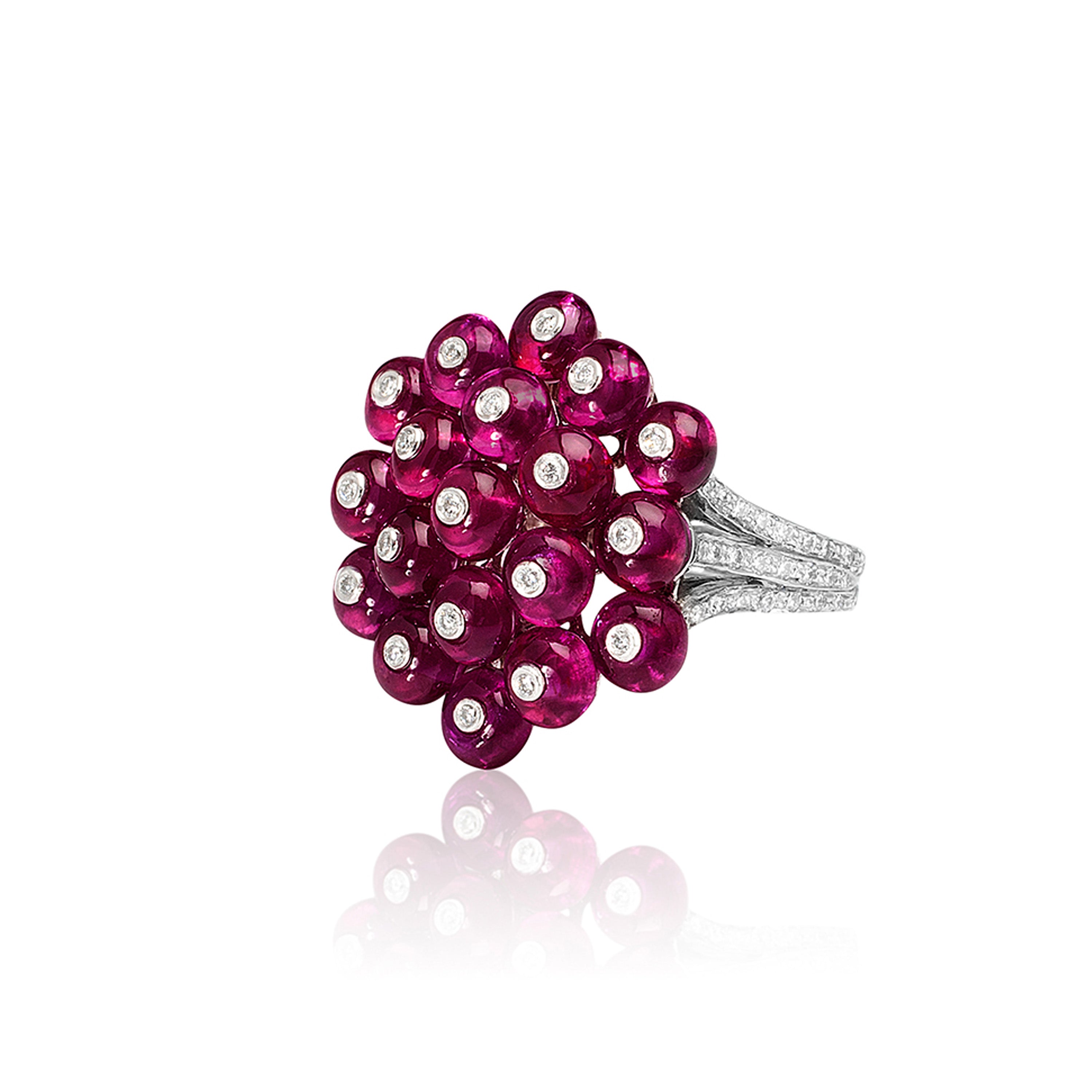 G-One Cluster Ruby Ring with Diamonds Cocktail Ring Goshwara