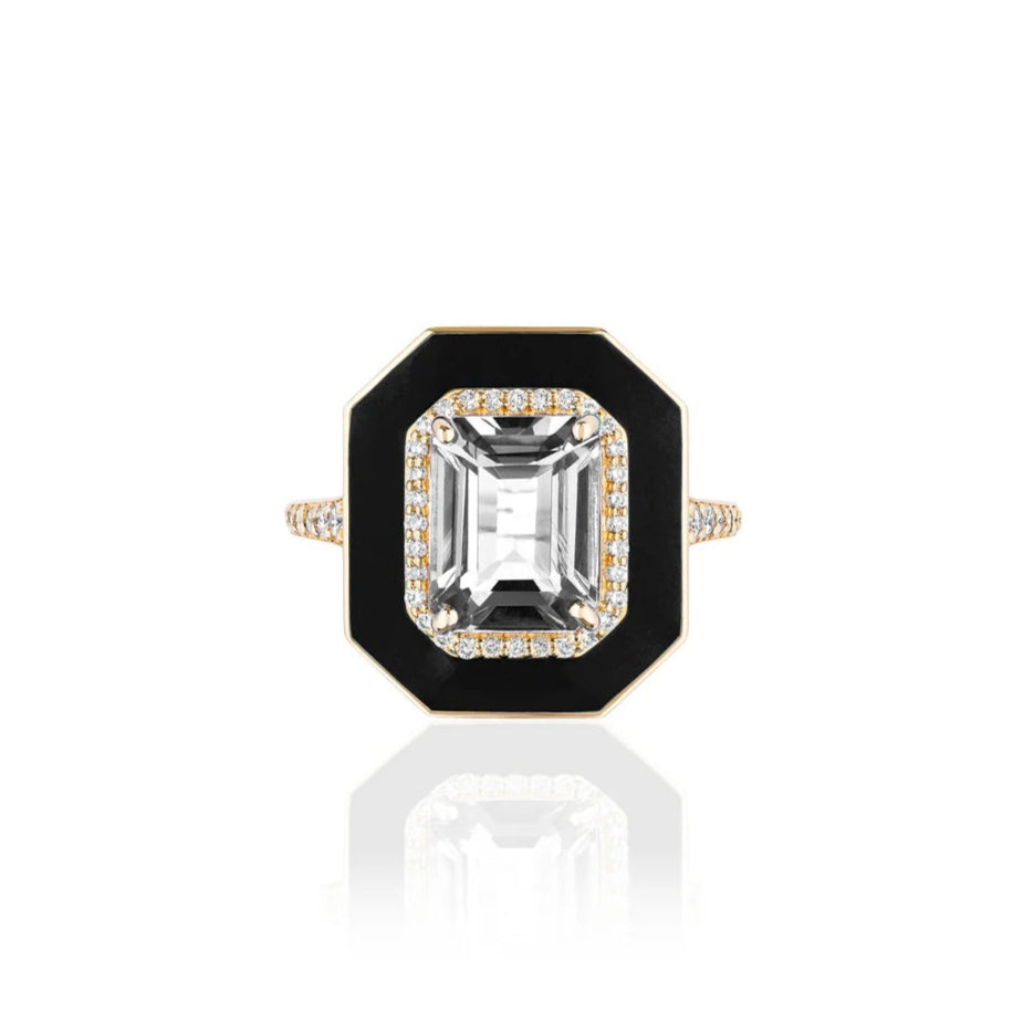 Emerald-Cut Halo Enamel Ring Cocktail Ring Goshwara
