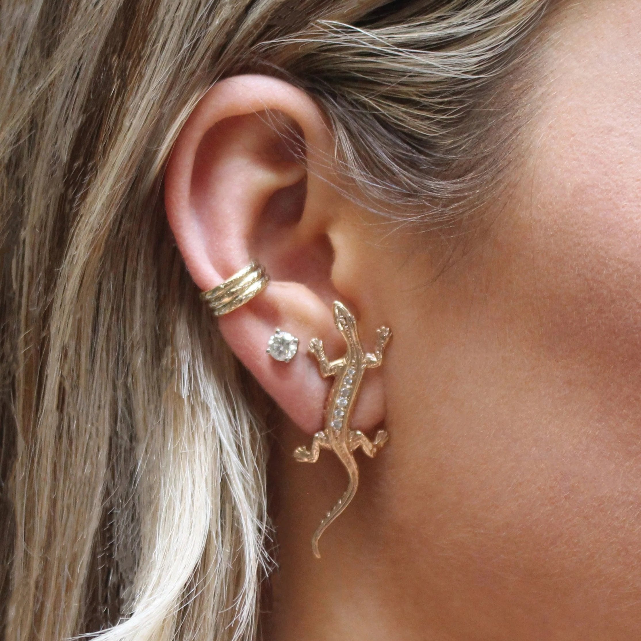Baby Lizard Earring with Diamonds Earrings Roseark Deux