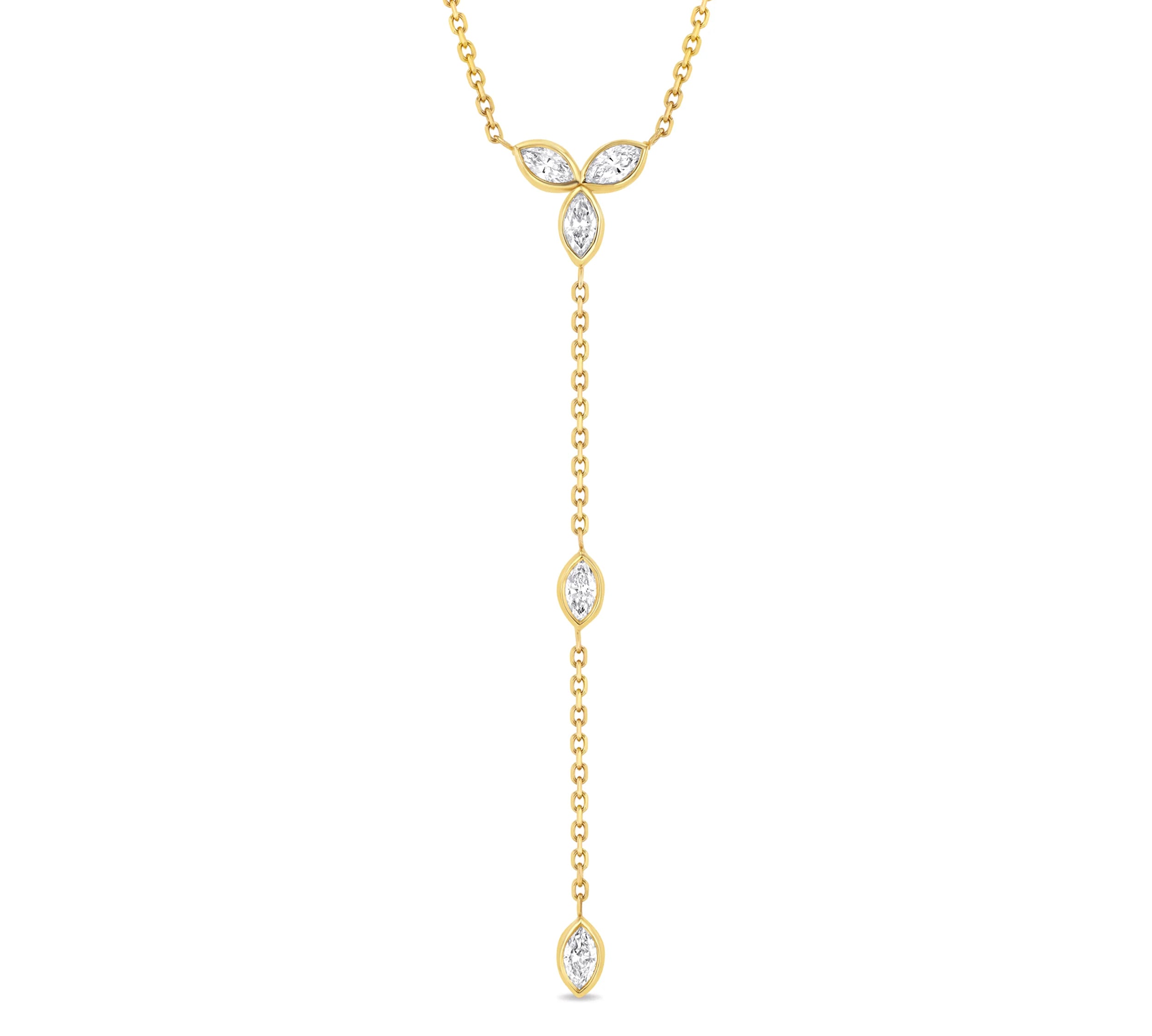 Marquis Lariat Necklace Lariat Carbon and Hyde Yellow Gold  