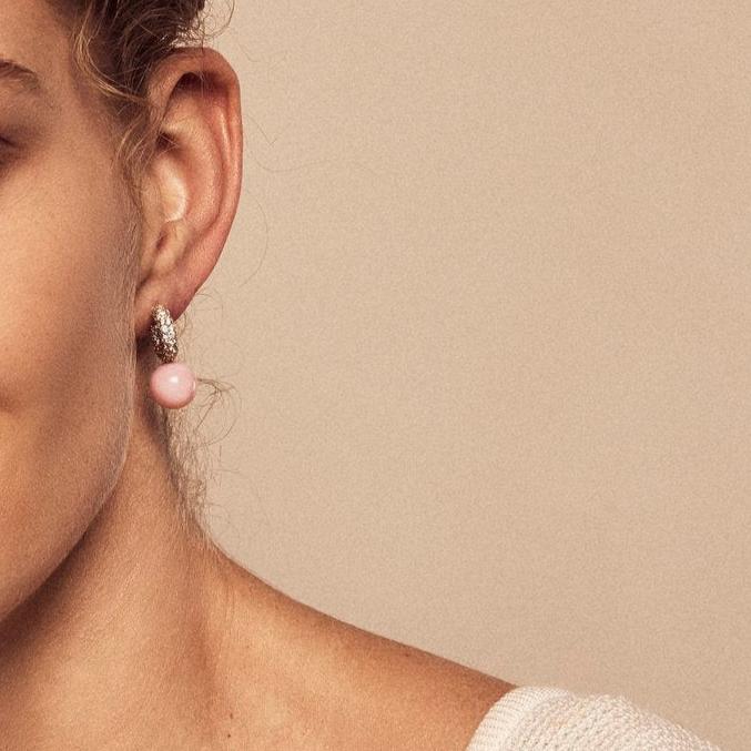Pave Mini Hoop with Pink Opal, Medium Hoop Earrings Akaila Reid