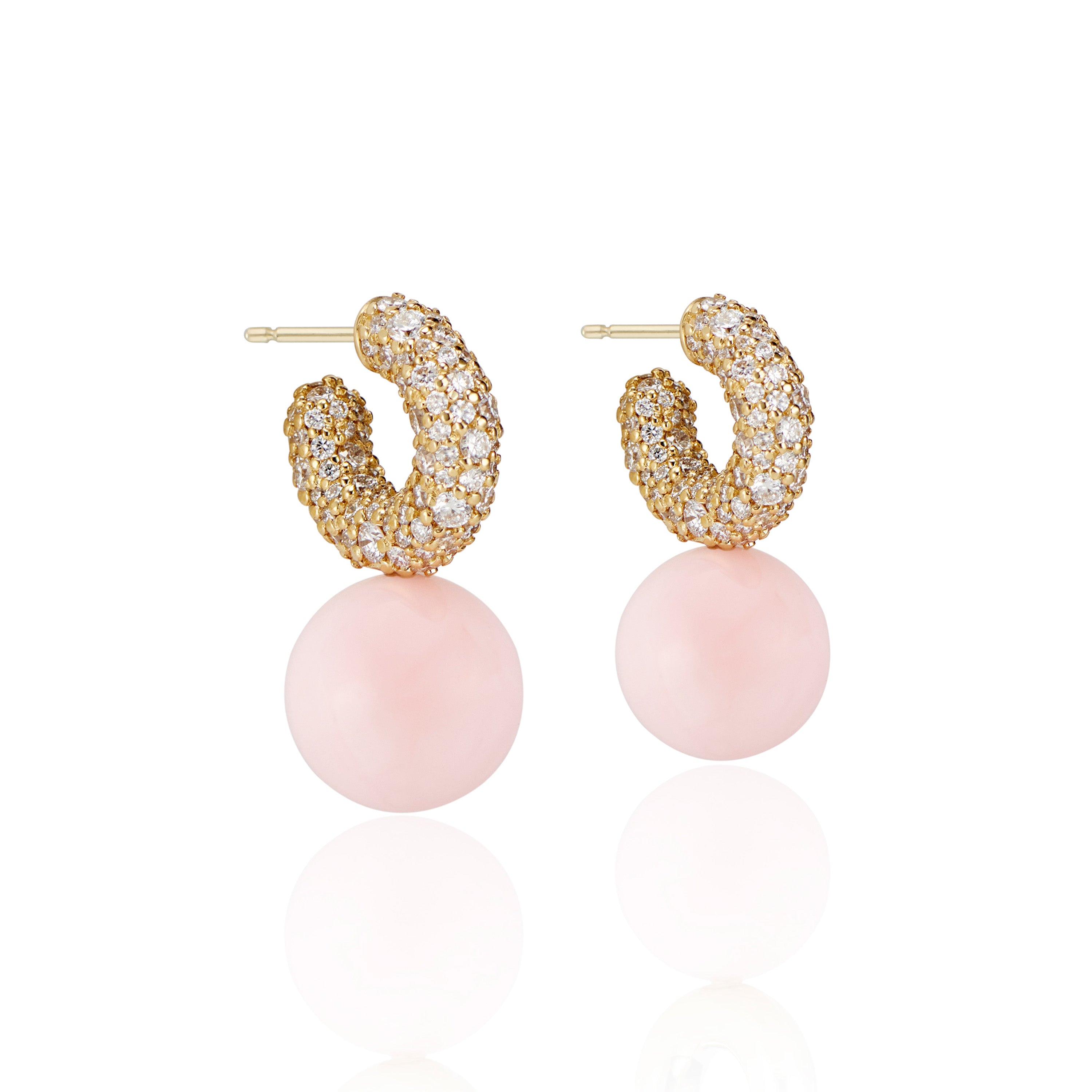 Pave Mini Hoop with Pink Opal, Medium Hoop Earrings Akaila Reid