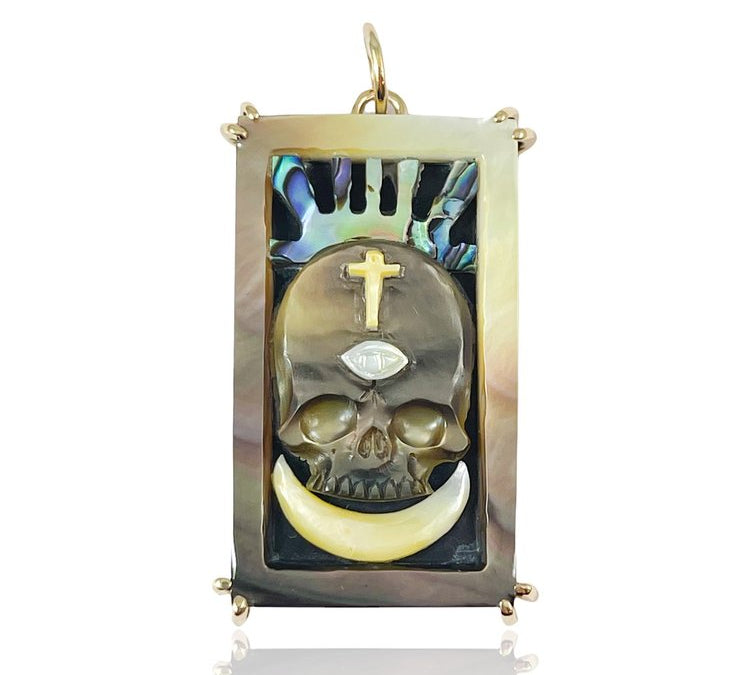 Mother of Pearl Death and Rebirth Tarot Card Charm Charm Maura Green 14k Yellow Gold  