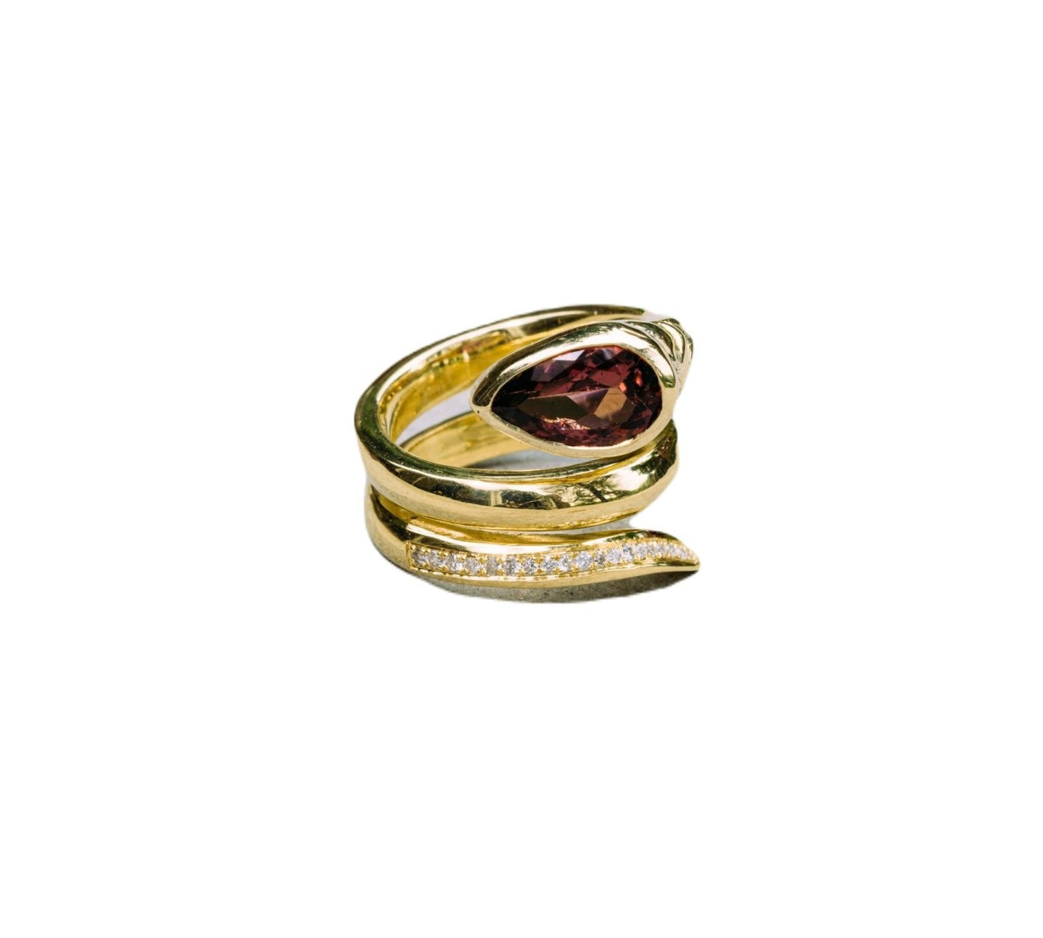 Coiled Serpent Ring, Yellow Gold and Tourmaline Statement Ring House of RAVN   