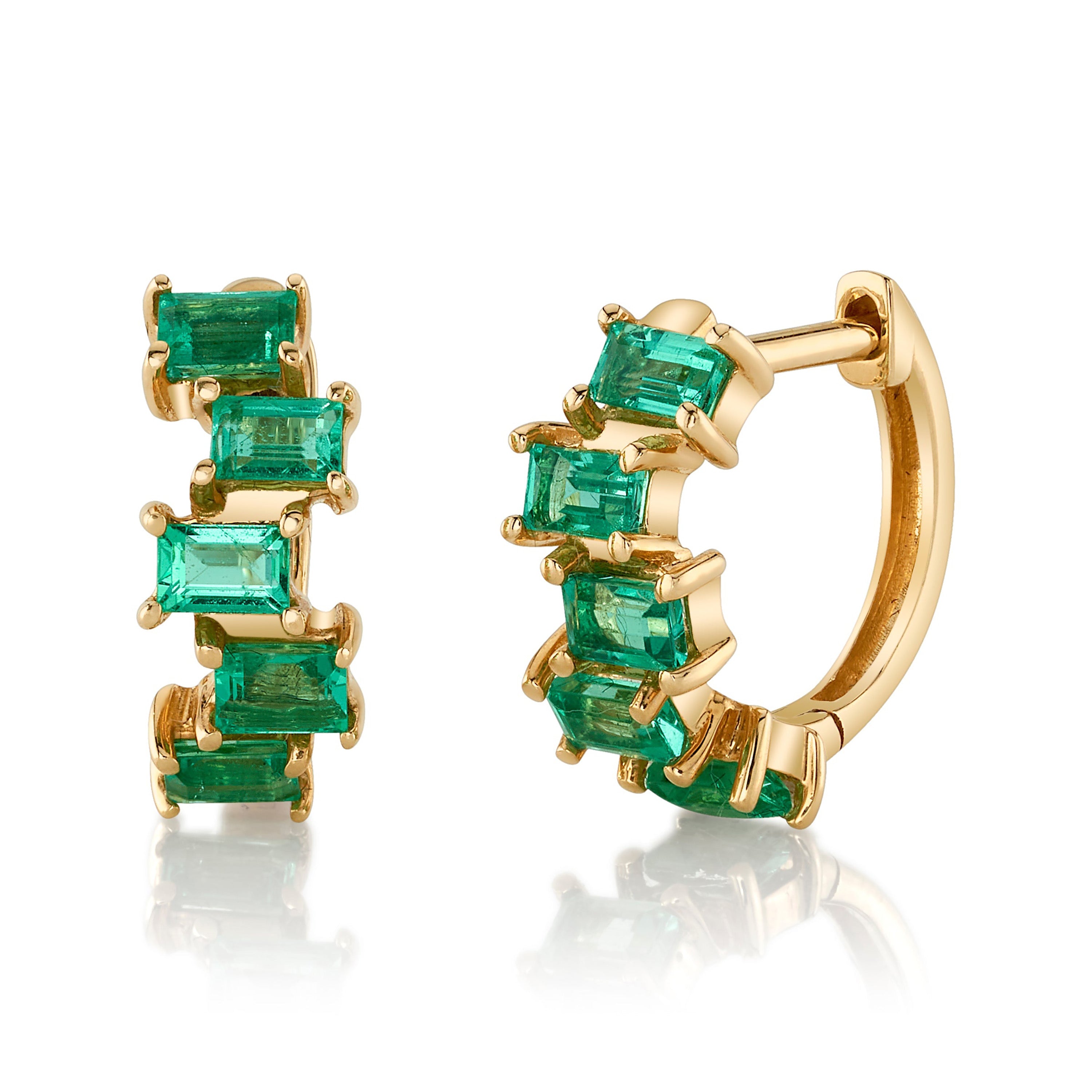 Baguette Brick Huggie Huggie Earrings Roseark Deux Emerald w/ YG Pair