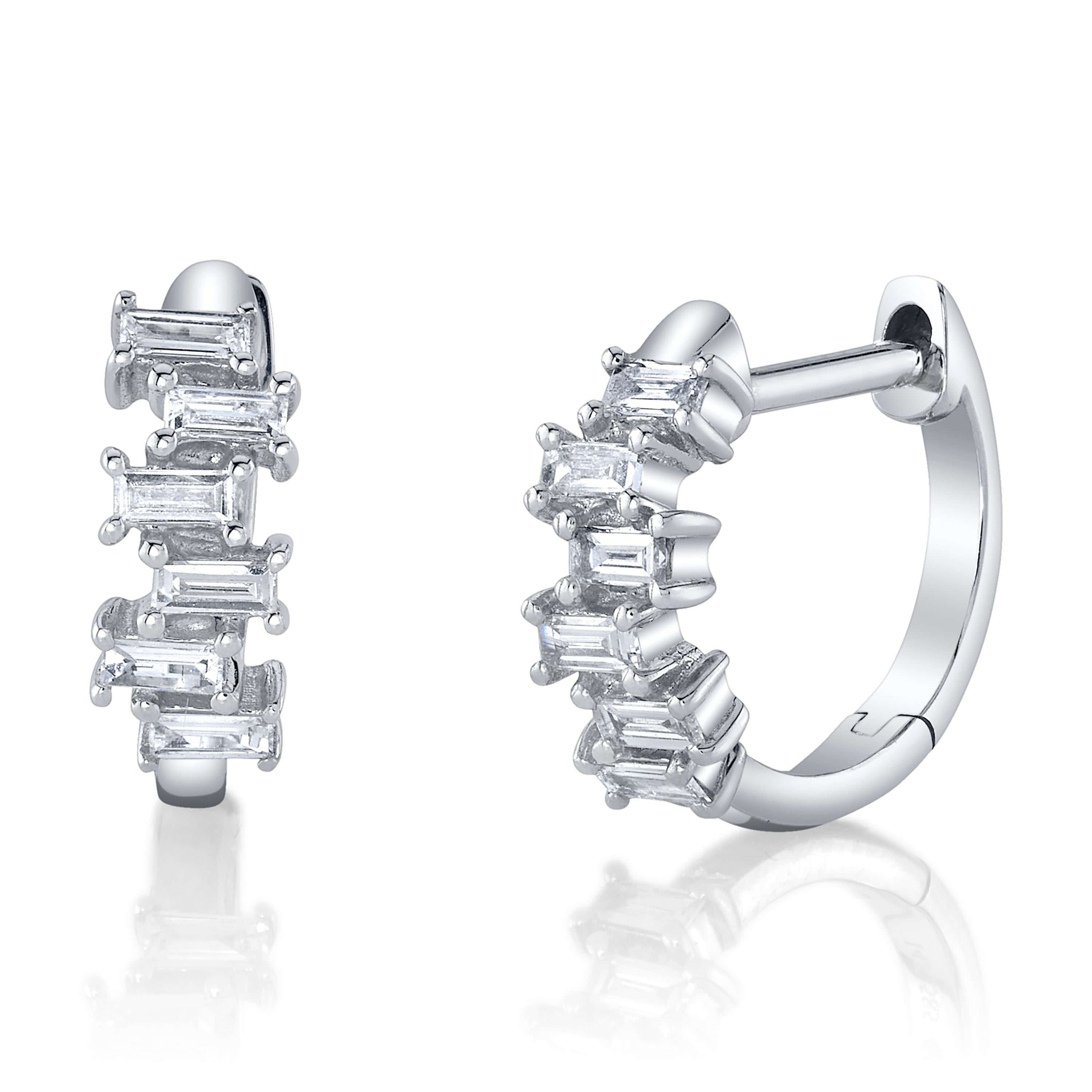 Baguette Brick Huggie Huggie Earrings Roseark Deux Diamond w/ WG Pair