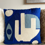 Blue Square Handmade Patchwork Pillow Pillows Raphaële Malbec   