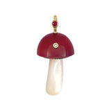 Chalcedony Mushroom with Bezel Stones Charm Maura Green Red with Ruby + Diamond