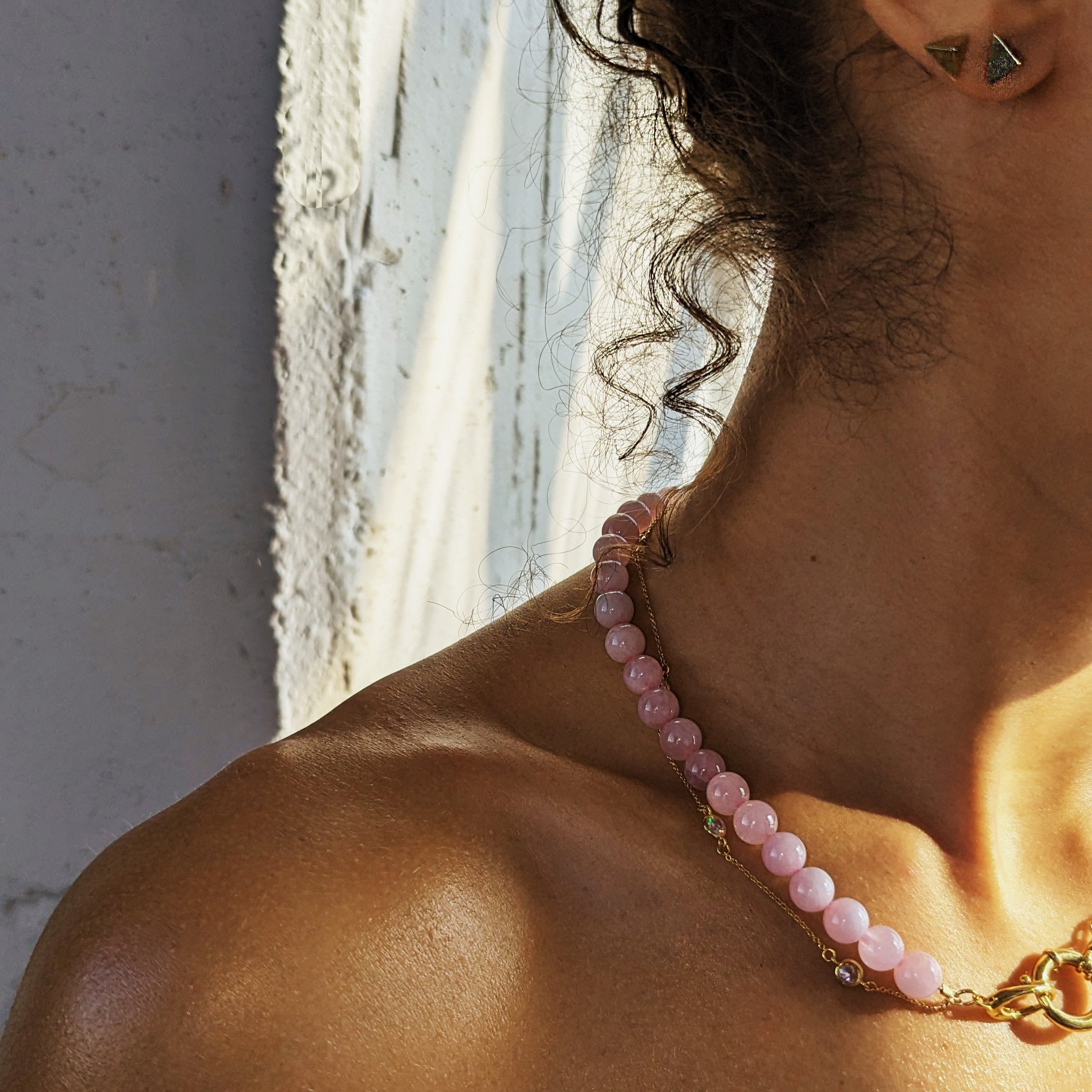 MAE Rose Quartz and Topaz Strand Choker Choker Necklace MAE + LANG