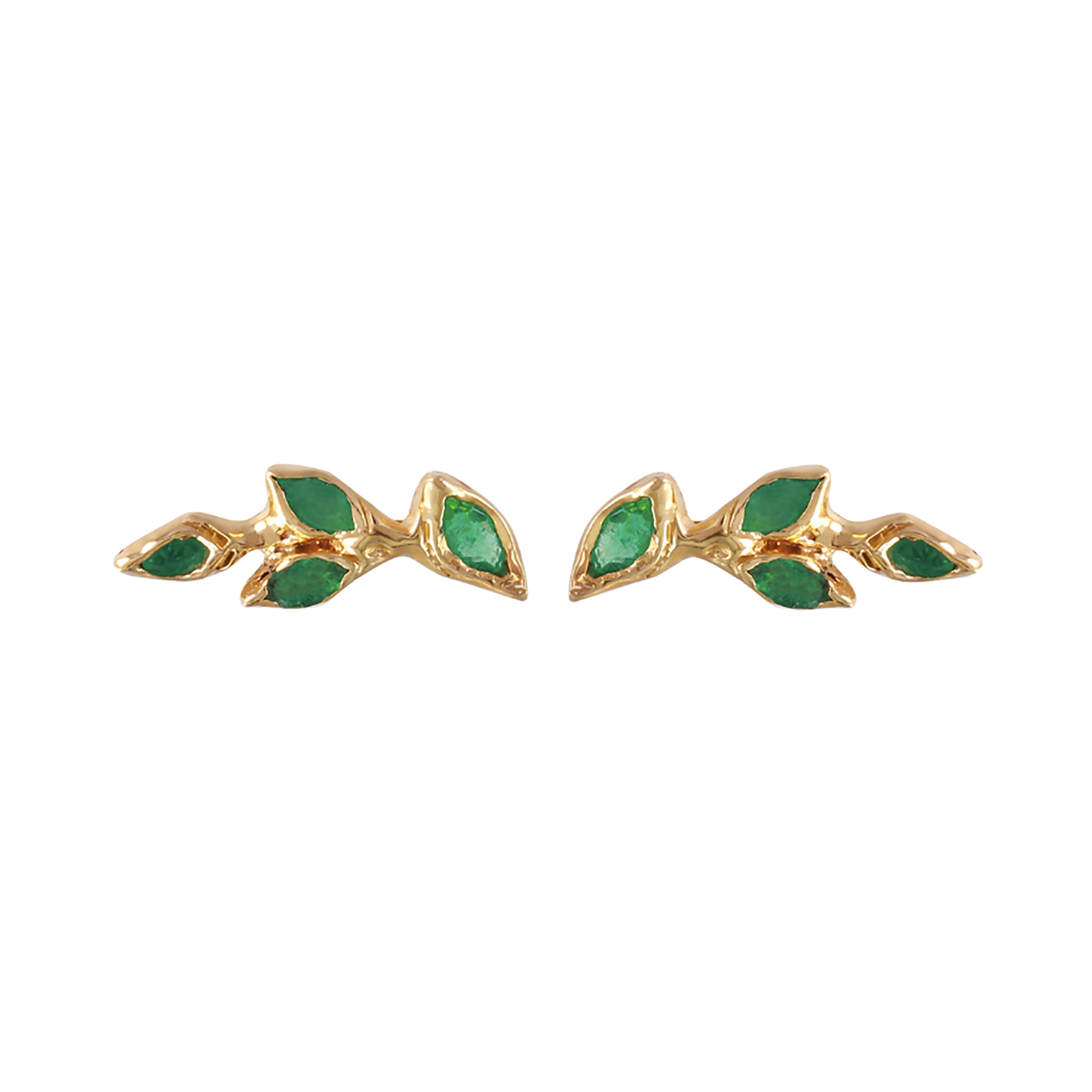 Four Leaf Emerald Ear Skimmer Stud Stud Earrings Jaine K Designs Pair