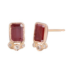 Rectangle Ruby Tri-Dot Diamond Stud Stud Earrings Jaine K Designs Pair