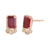 Rectangle Ruby Tri-Dot Diamond Stud Stud Earrings Jaine K Designs Pair