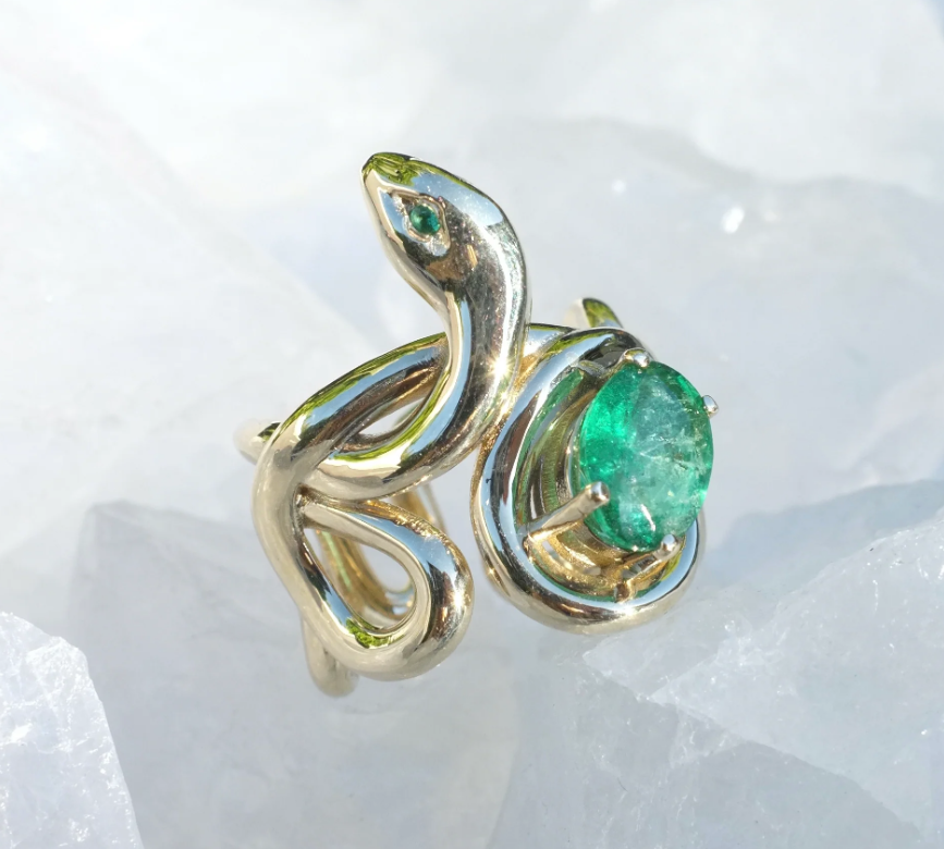 Emerald Snake Ring Statement Elisabeth Bell Jewelry   
