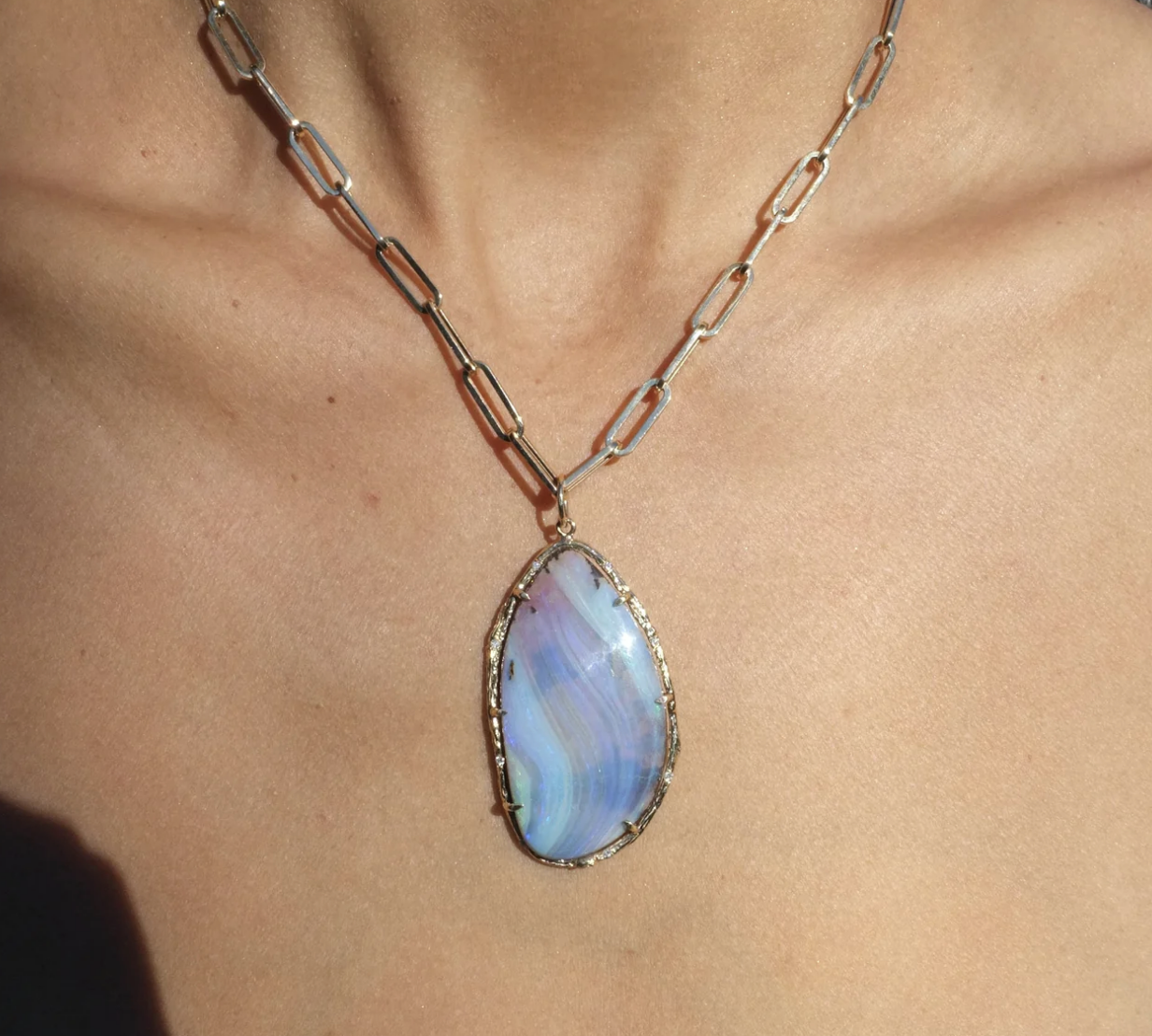 Large Opal Wave Necklace Pendant Elisabeth Bell Jewelry   