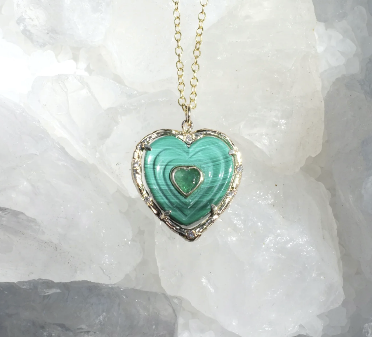 Double Heart Necklace Pendant Elisabeth Bell Jewelry Malachite/Emerald  