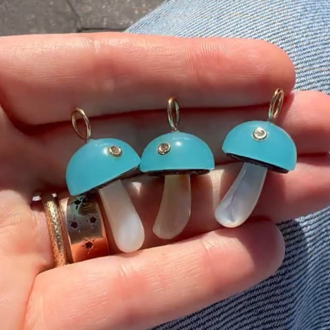 Pacific Blue Chalcedony Mushroom Charm Charm Maura Green