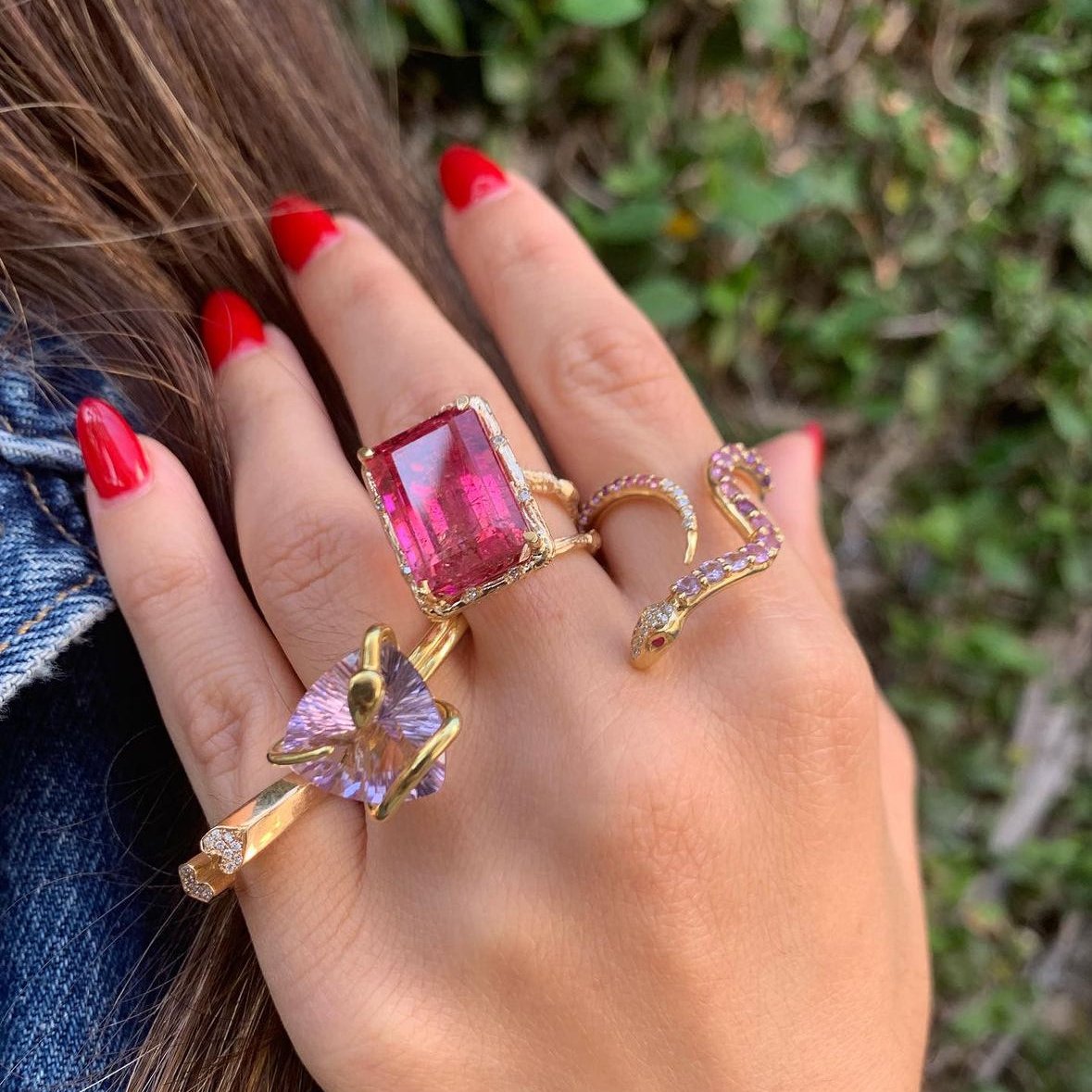 Amethyst Trillion Snake on the Rocks Ring Cocktail Ring Perez Bitan