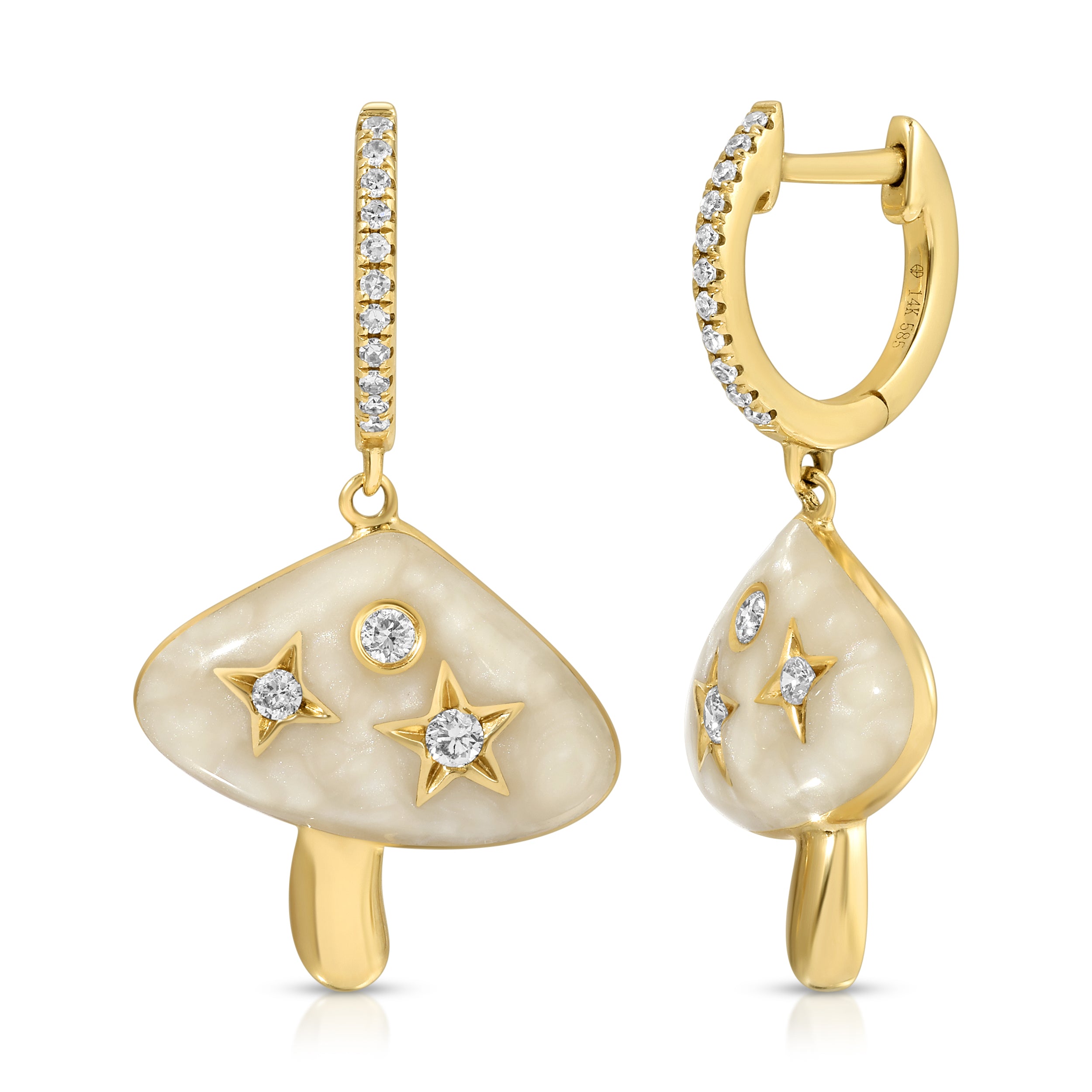 Enamel Mushroom Huggie with Diamonds Huggie Earrings Roseark Deux Pair