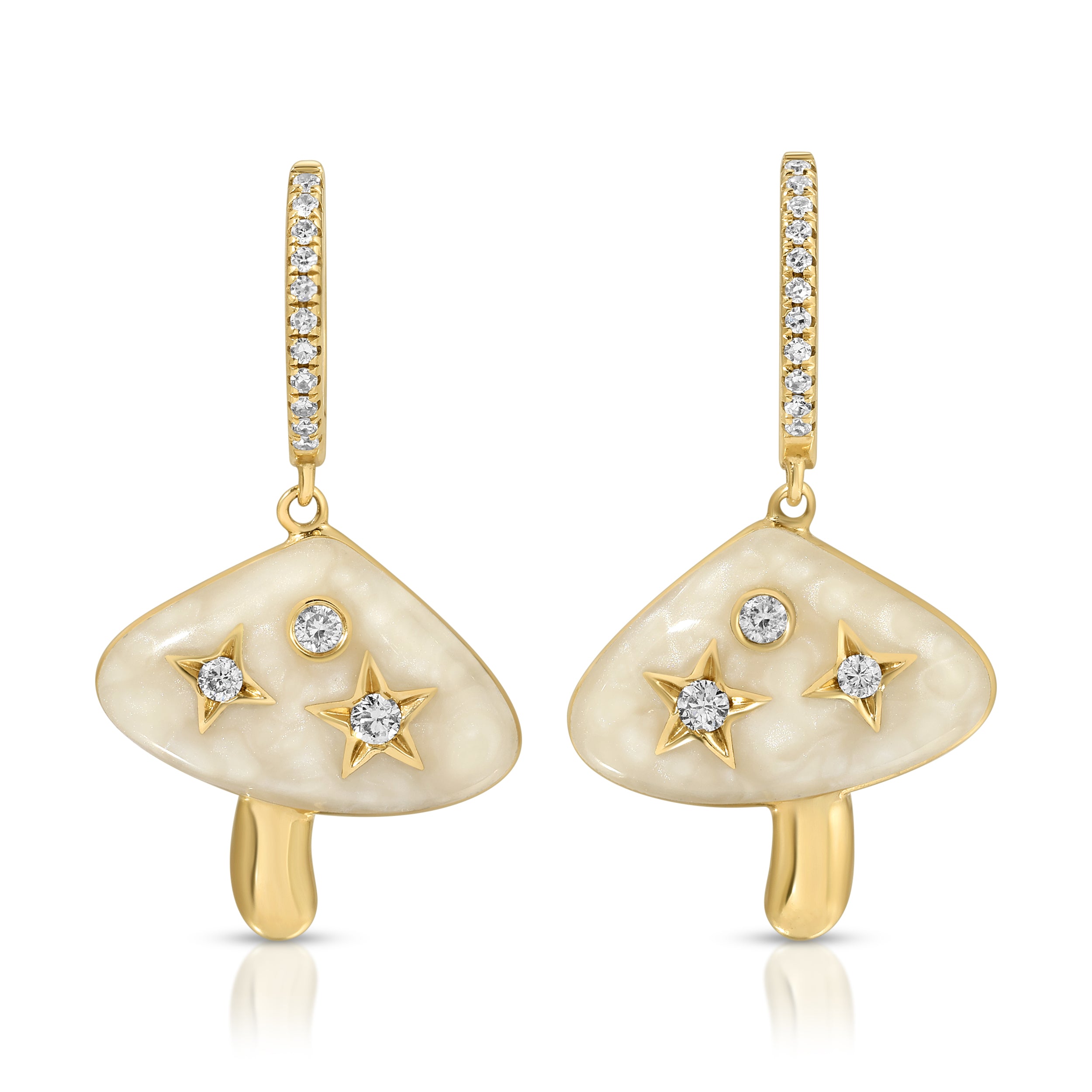 Enamel Mushroom Huggie with Diamonds Huggie Earrings Roseark Deux