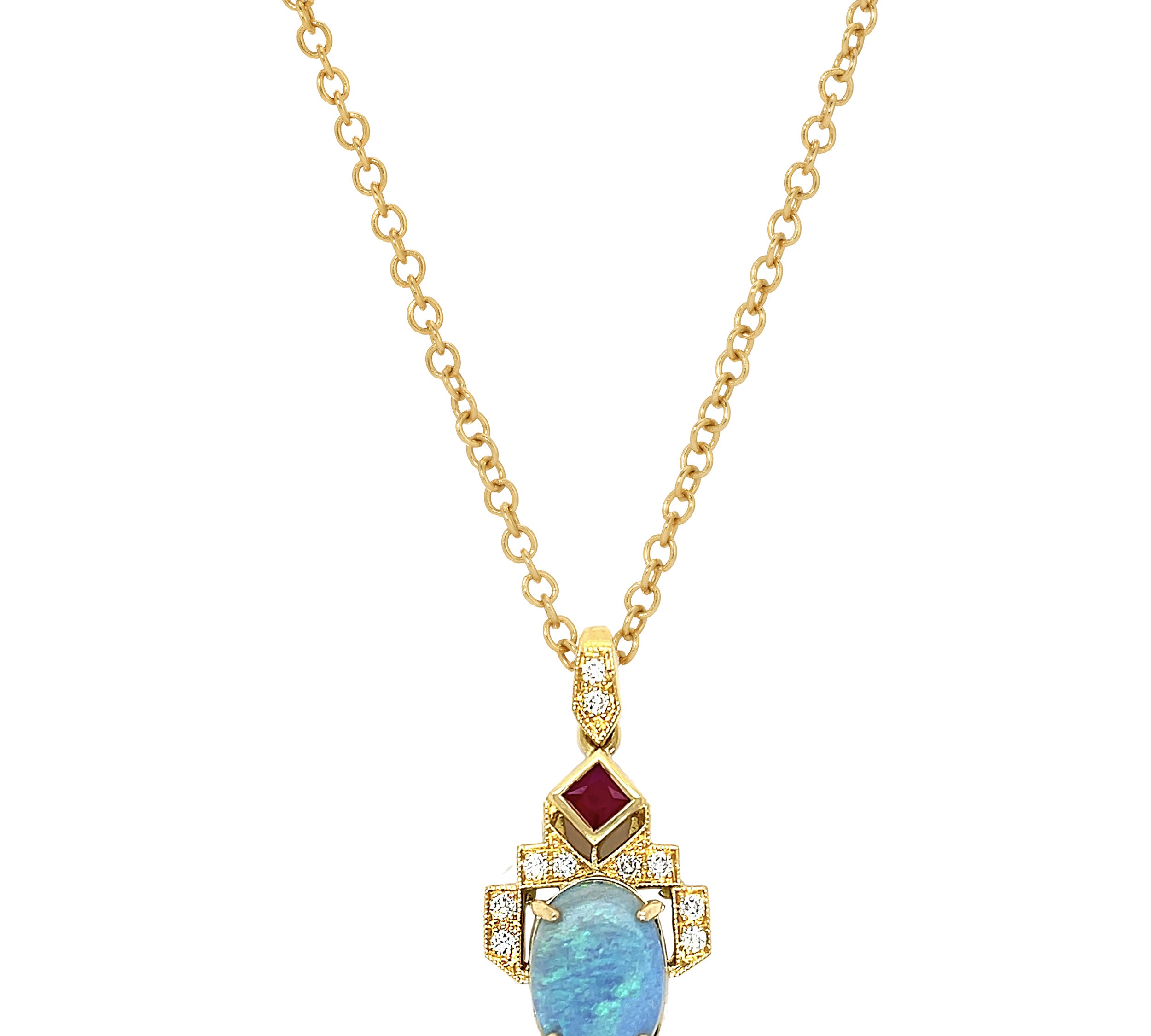 Opal Ruby Diamond Pendant Pendant Necklace Roseark Vintage