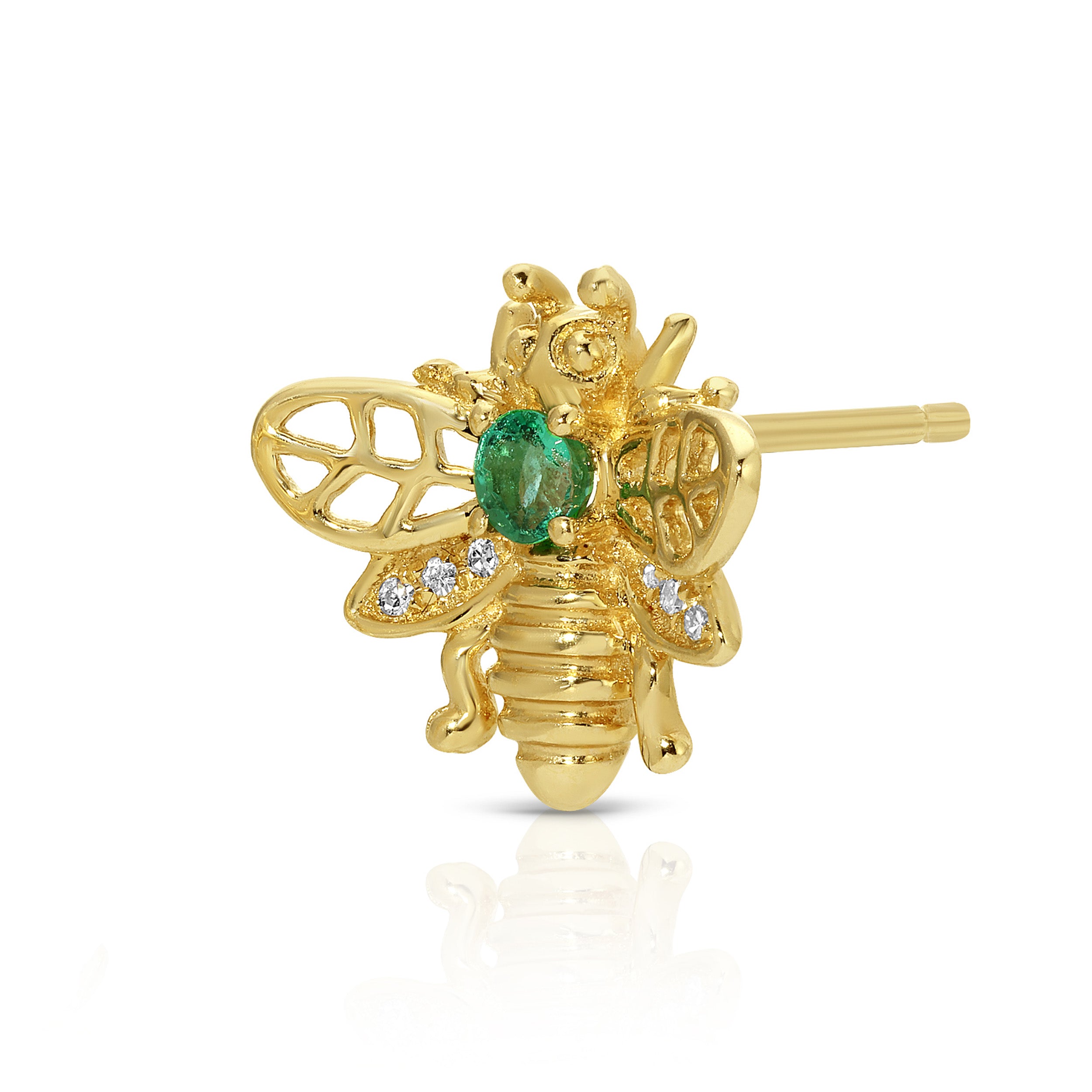 Emerald Diamond Mini Bee Stud Stud Earrings Roseark Deux Single