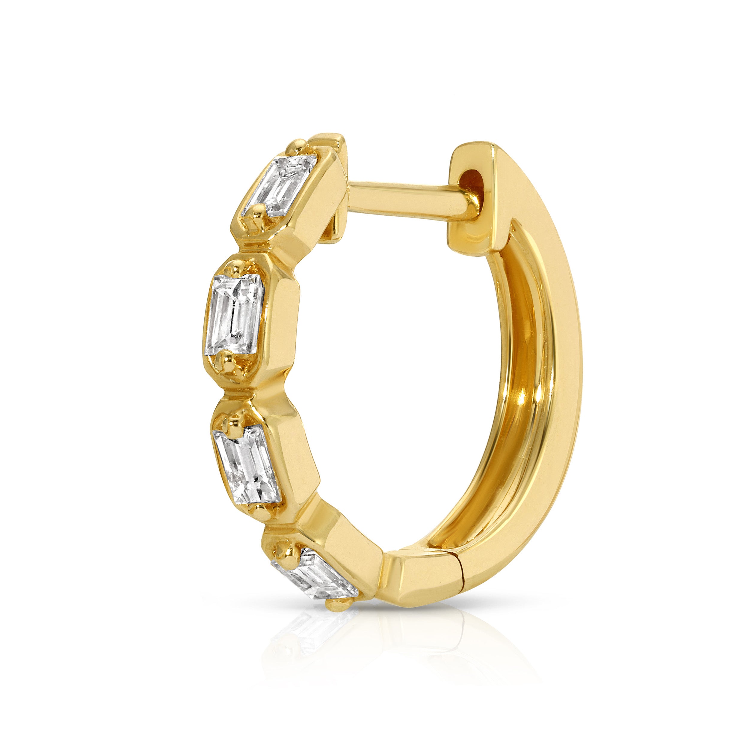 Inset Baguette Diamond Huggie Huggie Earrings Roseark Deux Single