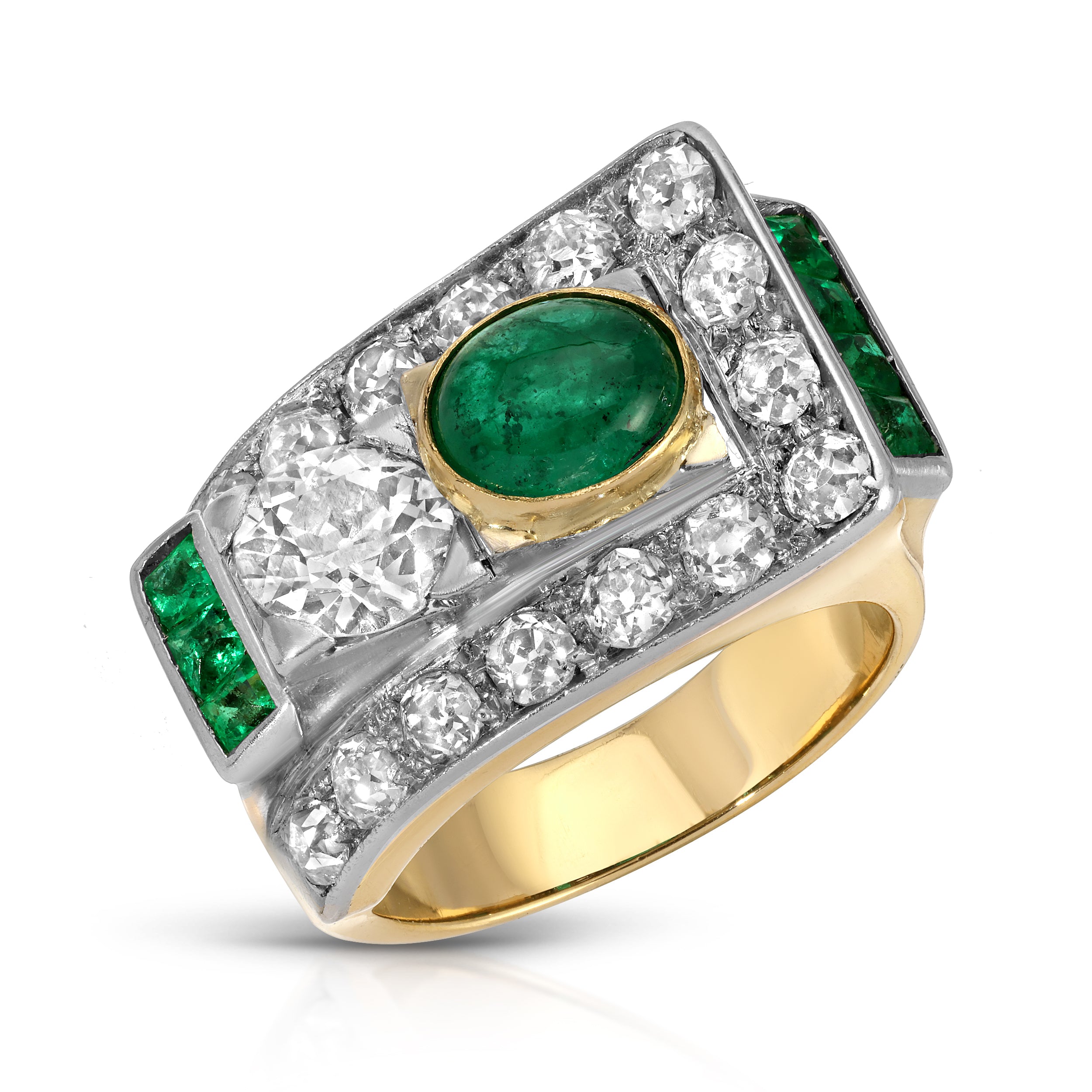 Emerald-cut Diamond Emerald Asymmetrical Ring Cocktail Ring Roseark Vintage