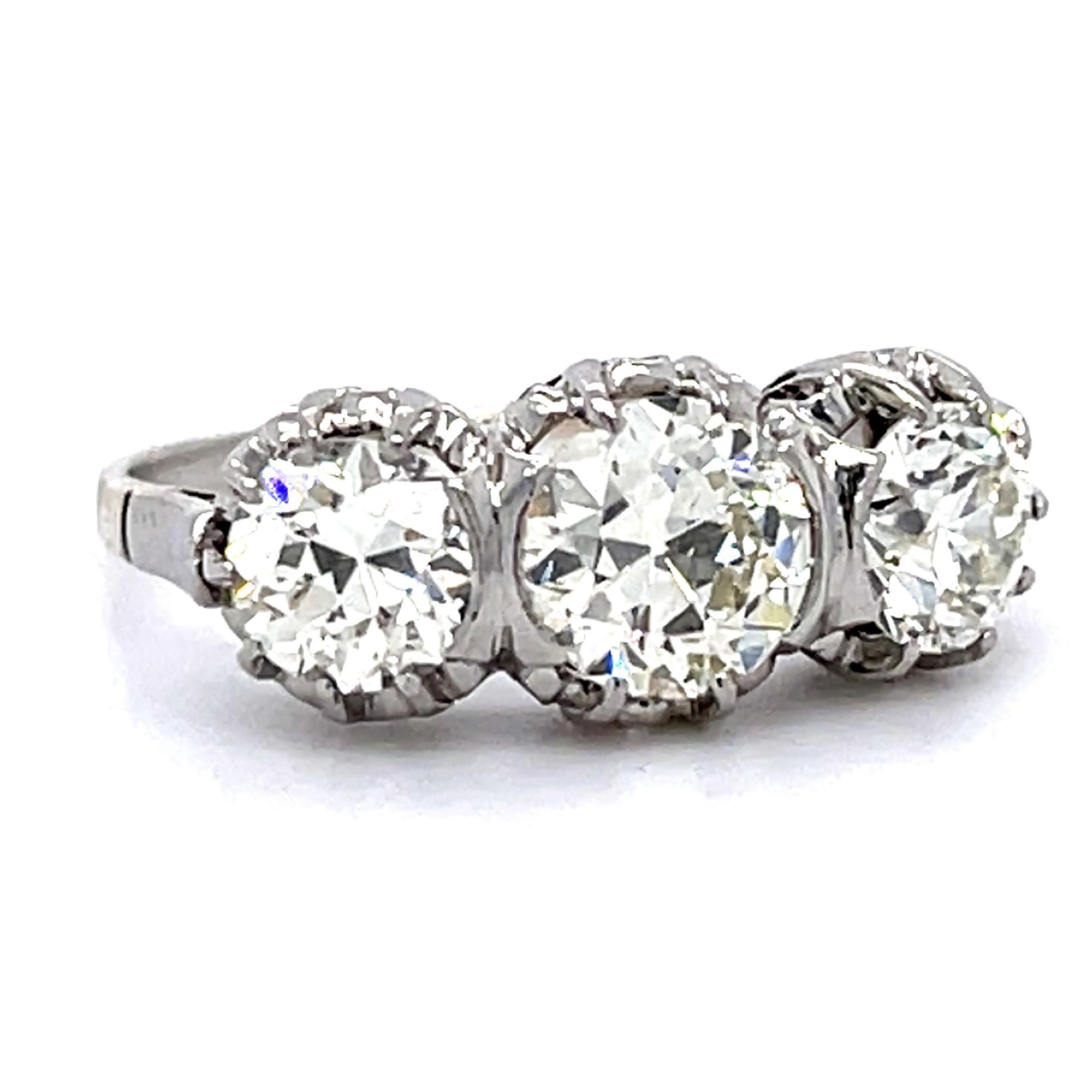Art Deco European Three-Diamond Ring Statement Ring Roseark Vintage