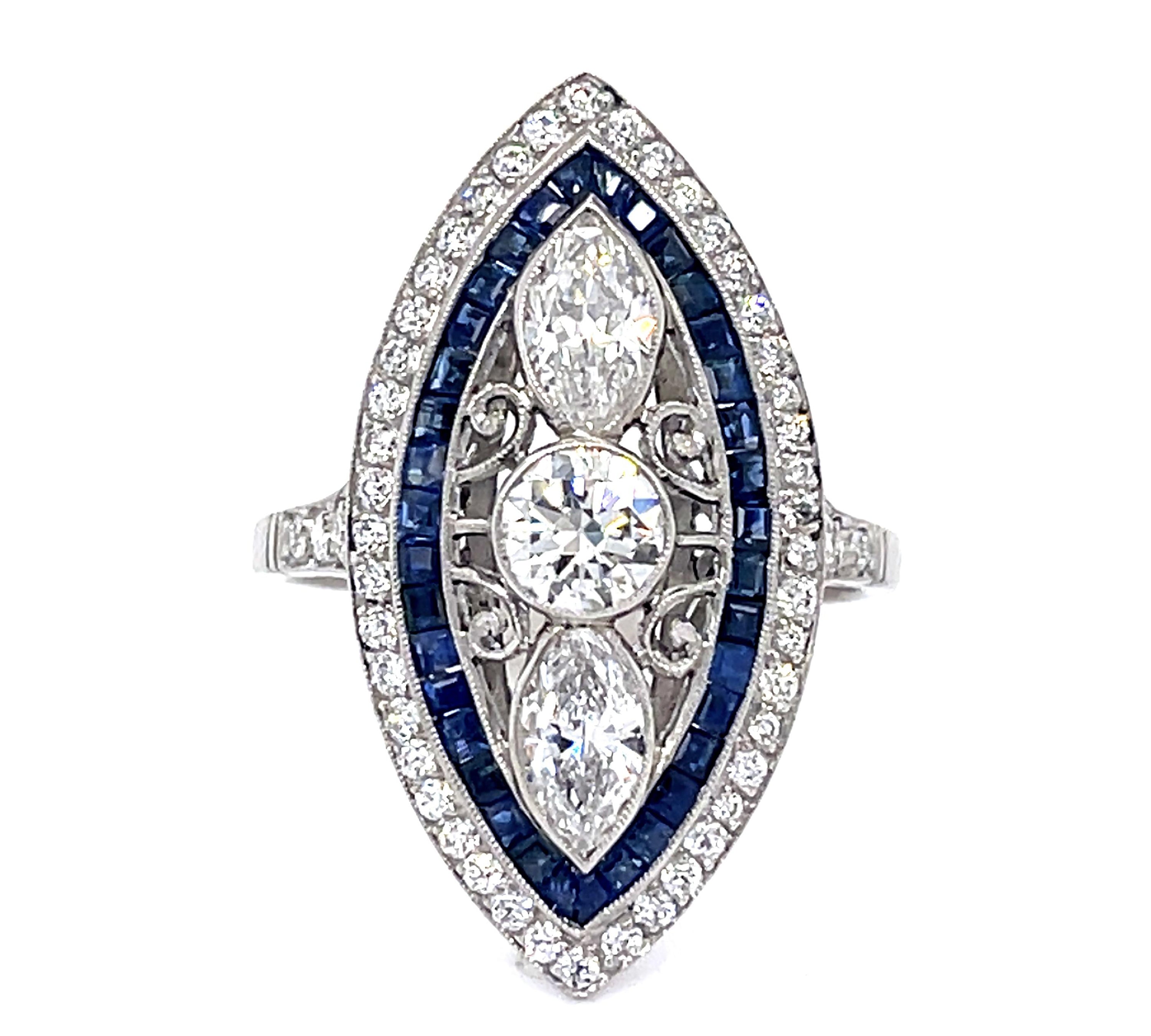 Euro Diamond Sapphire Handmade Ring Statement Ring Roseark Vintage