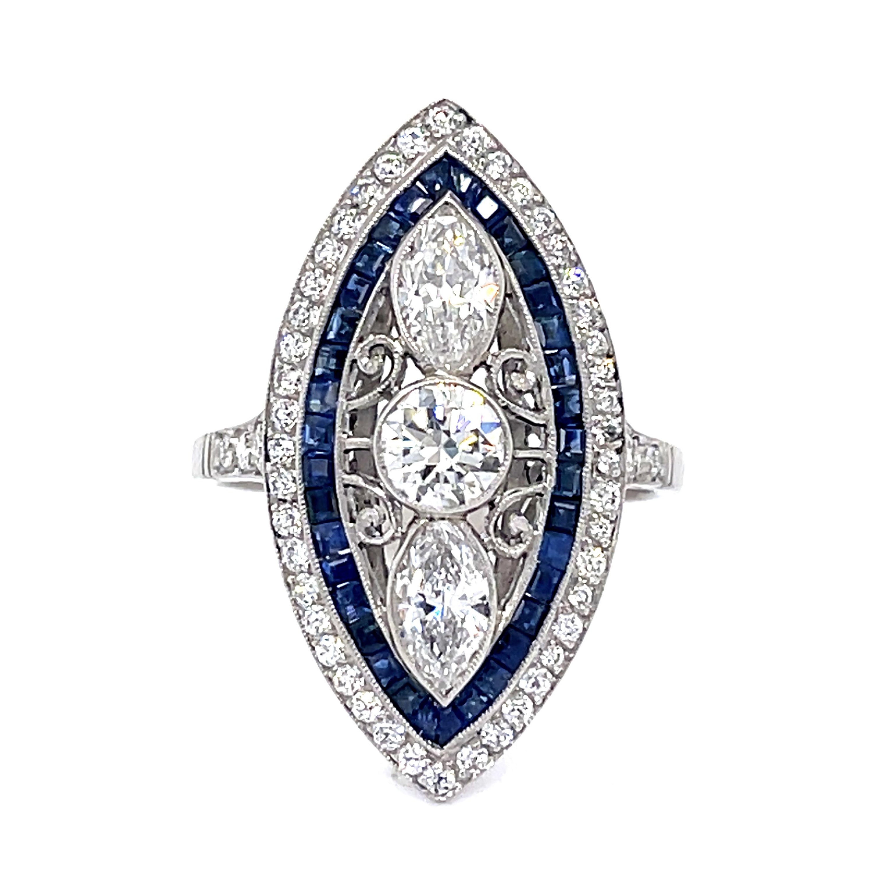 Euro Diamond Sapphire Handmade Ring Statement Ring Roseark Vintage