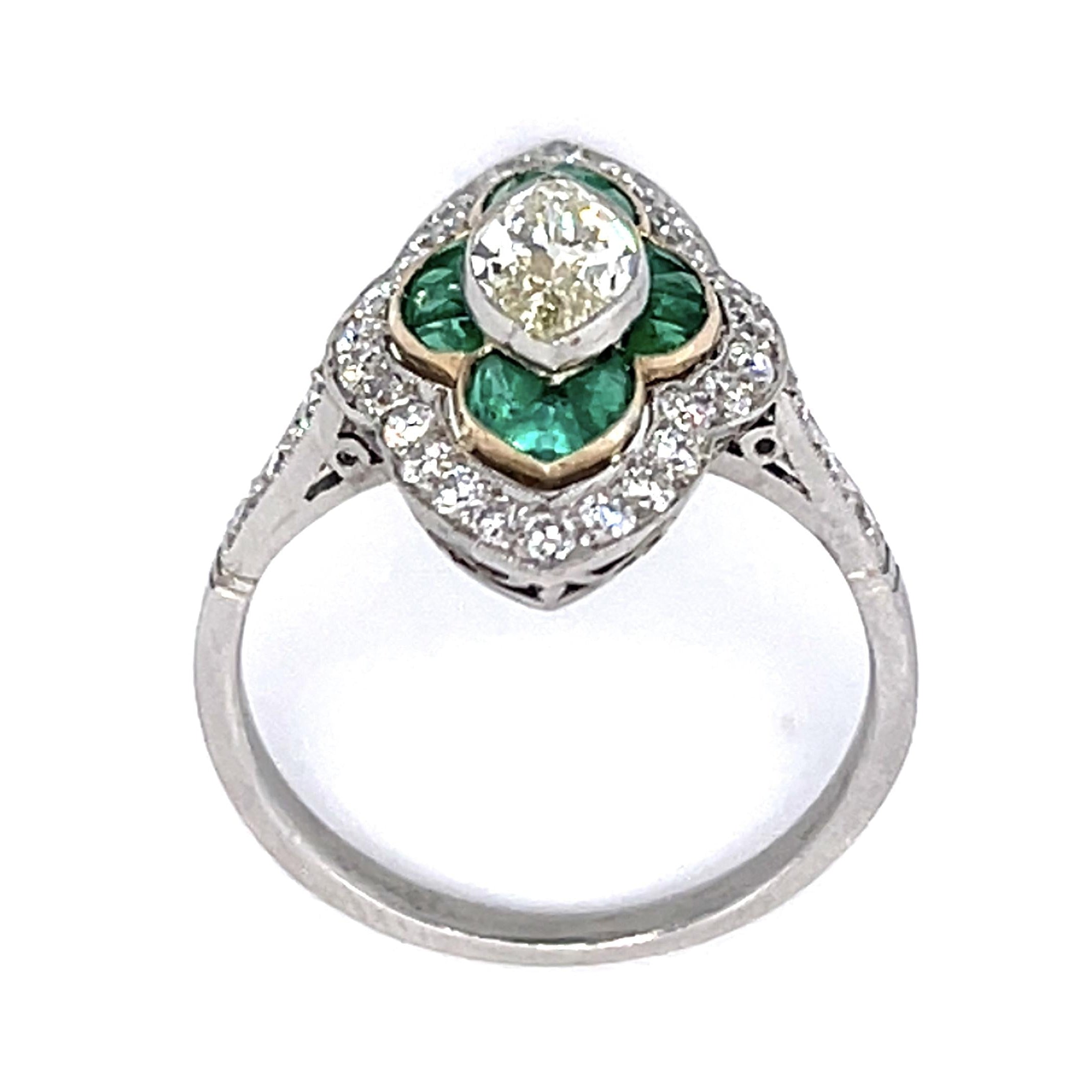 Antique Marquise Diamond Emerald Ring Statement Ring Roseark Vintage
