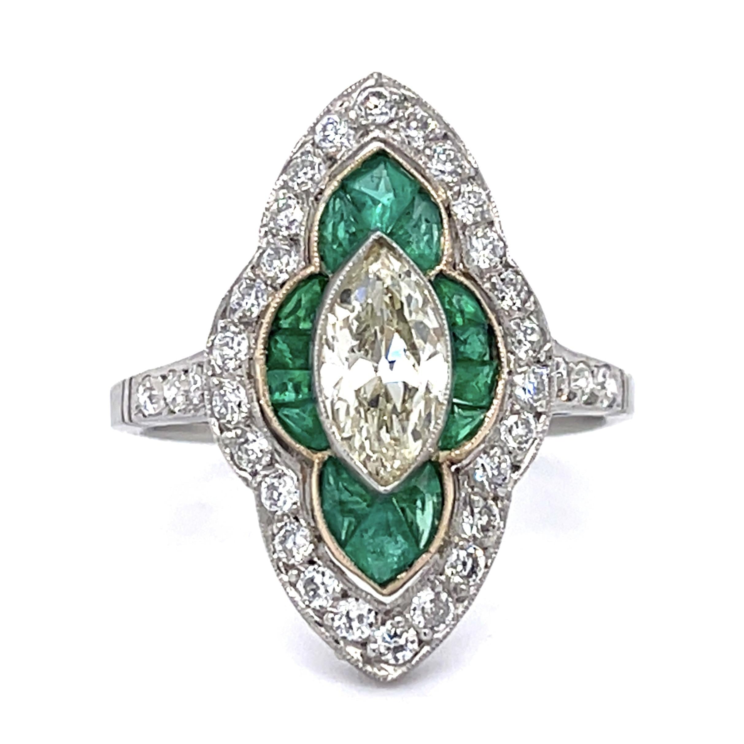 Antique Marquise Diamond Emerald Ring Statement Ring Roseark Vintage
