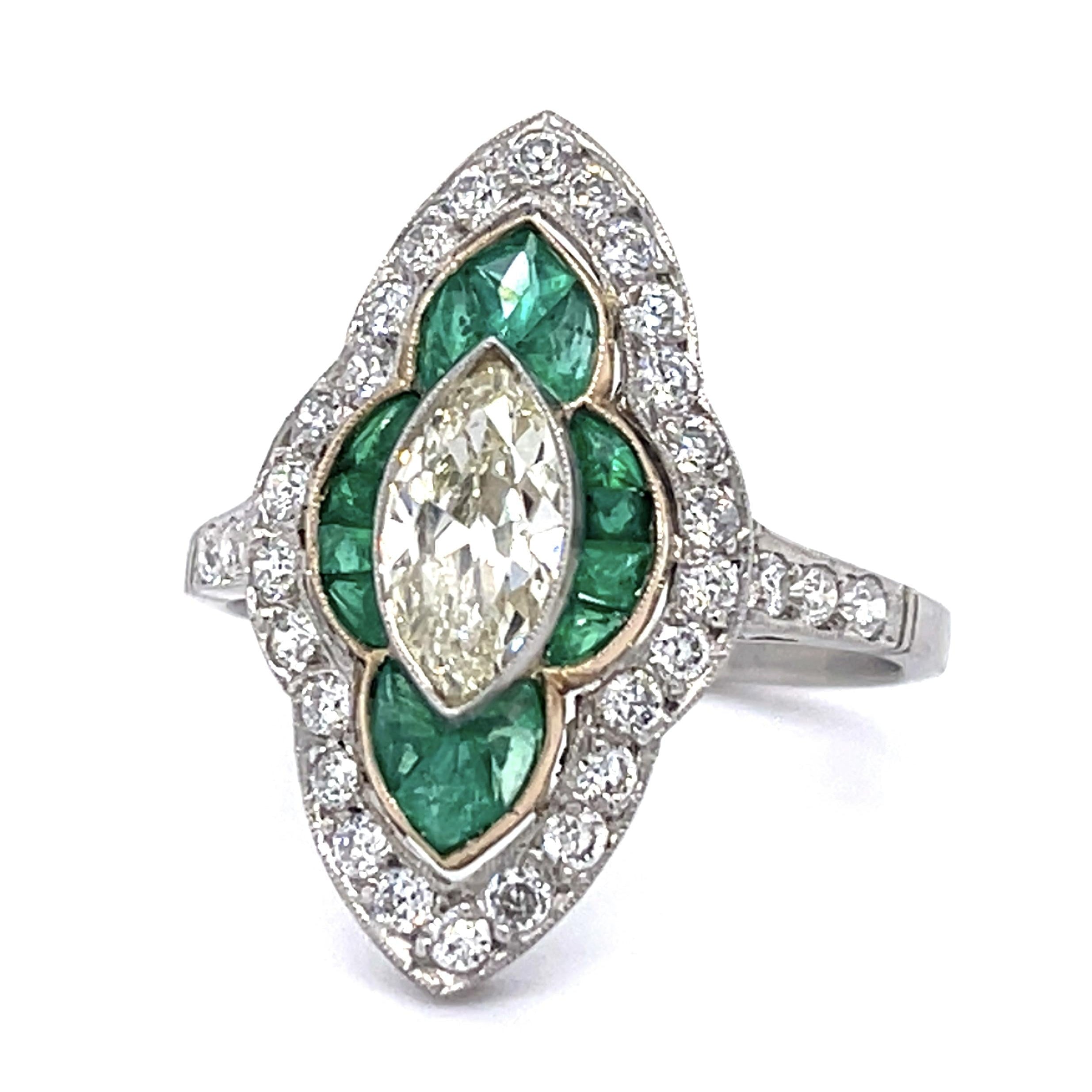 Antique Marquise Diamond Emerald Ring Statement Ring Roseark Vintage
