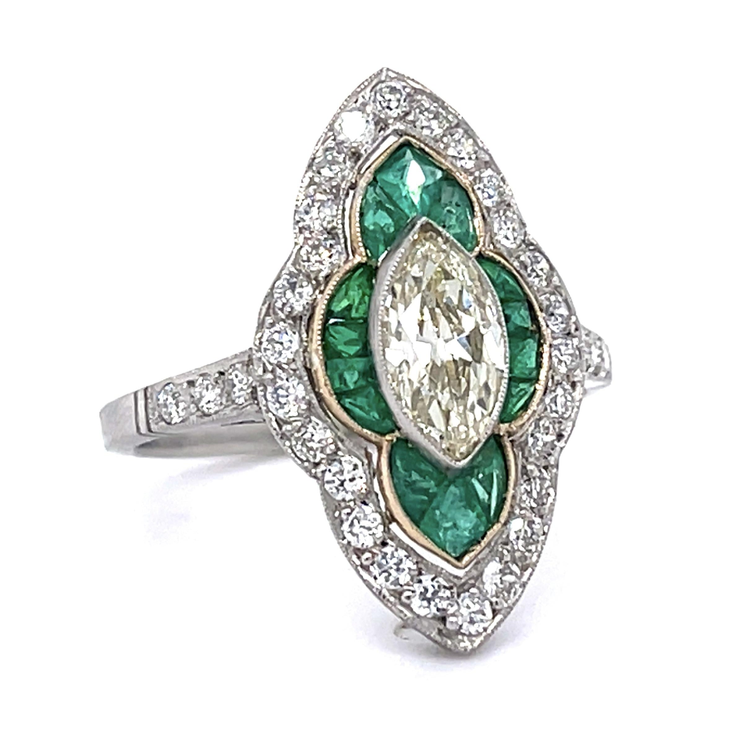 Antique Marquise Diamond Emerald Ring Statement Ring Roseark Vintage