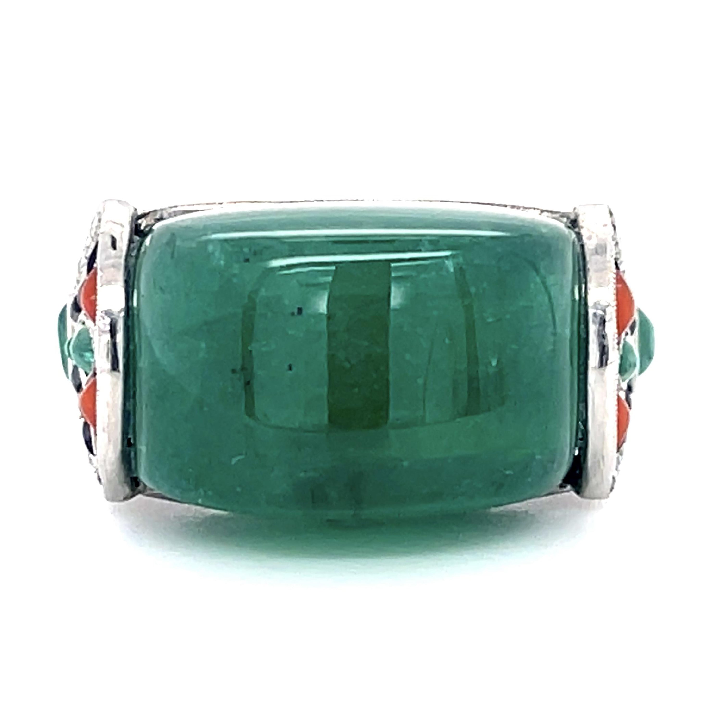 Cabochon Emerald Multistone Handmade Ring Statement Ring Roseark Vintage