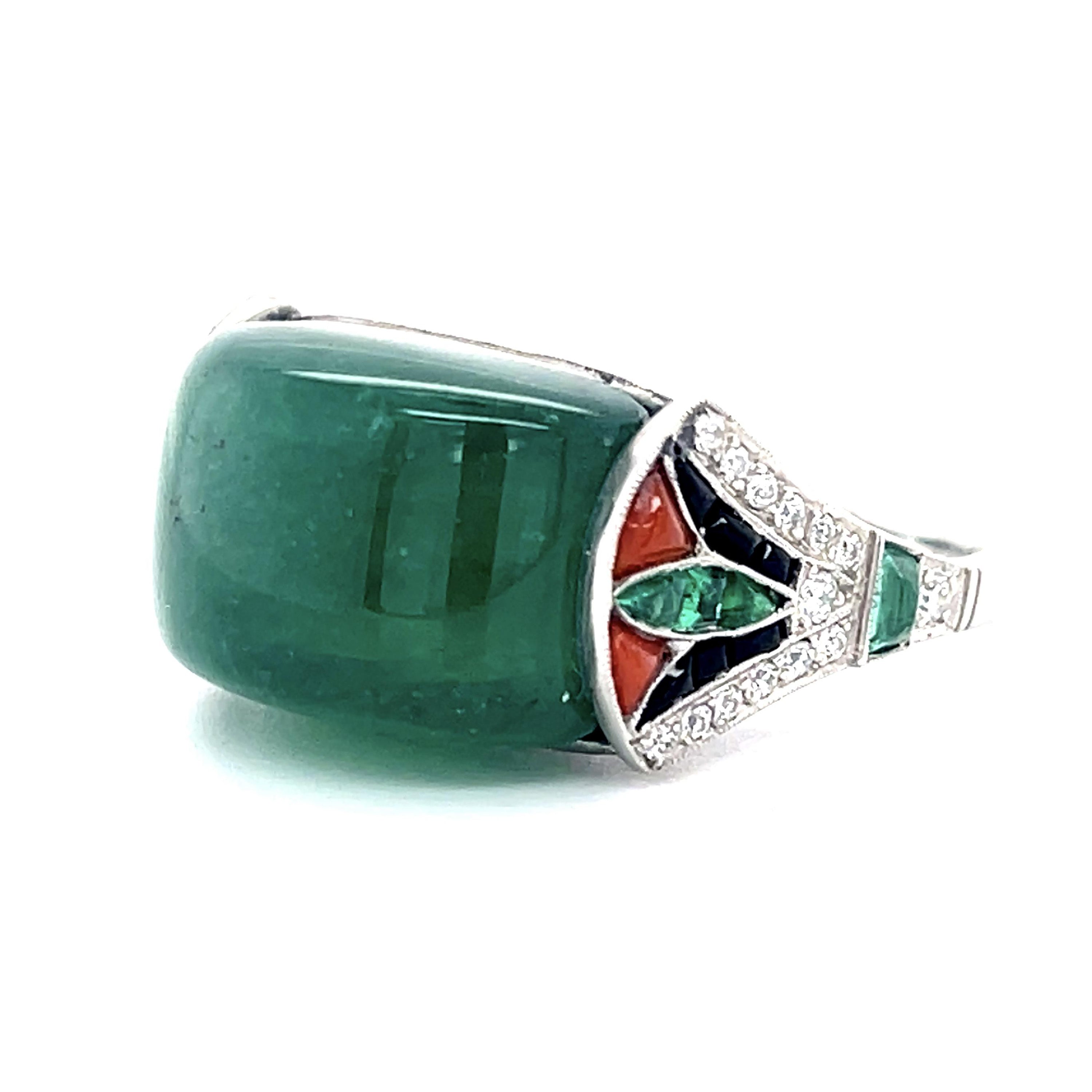 Cabochon Emerald Multistone Handmade Ring Statement Ring Roseark Vintage