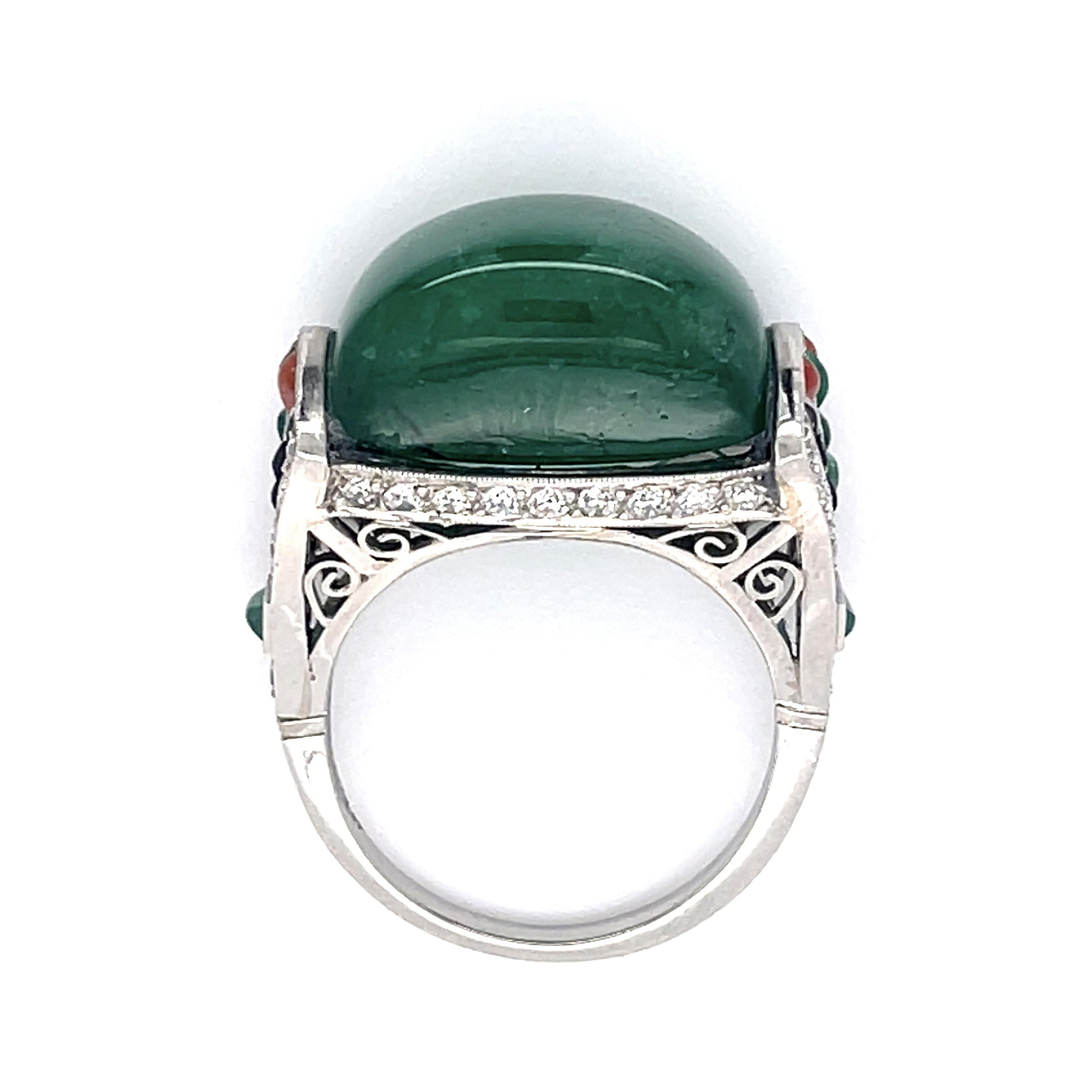 Cabochon Emerald Multistone Handmade Ring Statement Ring Roseark Vintage